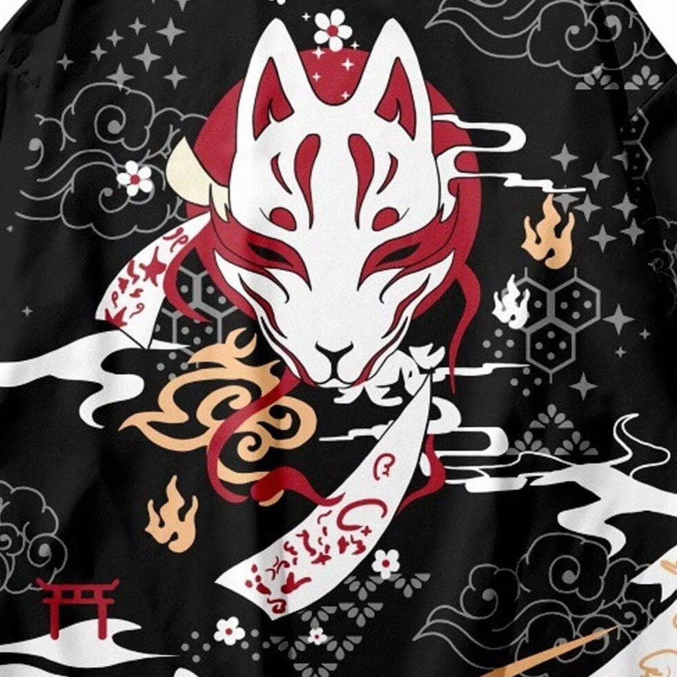 Letni Kreskowy Lis Drukowany Kimono Kobiety Mężczyźni Japoński Haori Streetwear Kardigan Yukata Cosplay Samuraj Streetwear