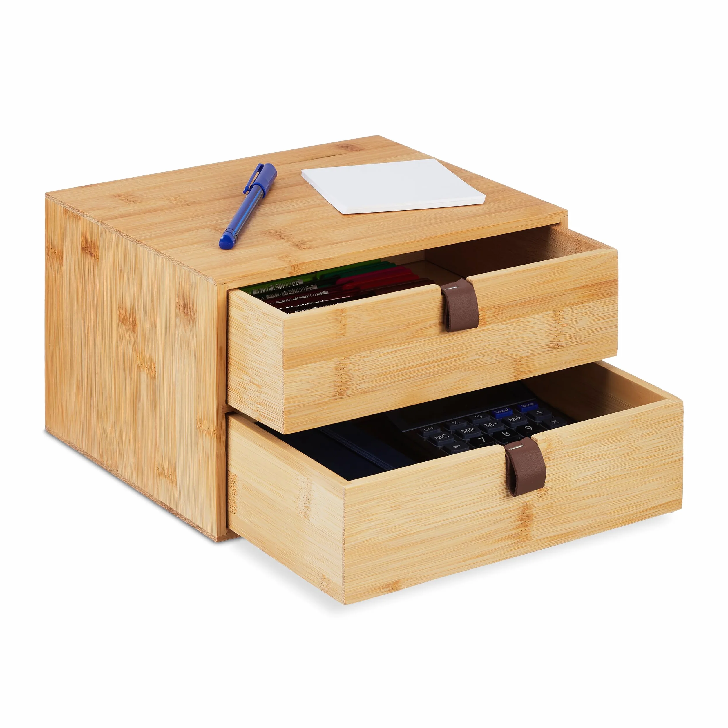 Relaxdays Organizer na biurko, organizer biurowy, 2 szuflady, bambus, skrzynka z szufladami, (wys. x szer. x gł.): 14,5 x 25 x 20 cm, naturalny