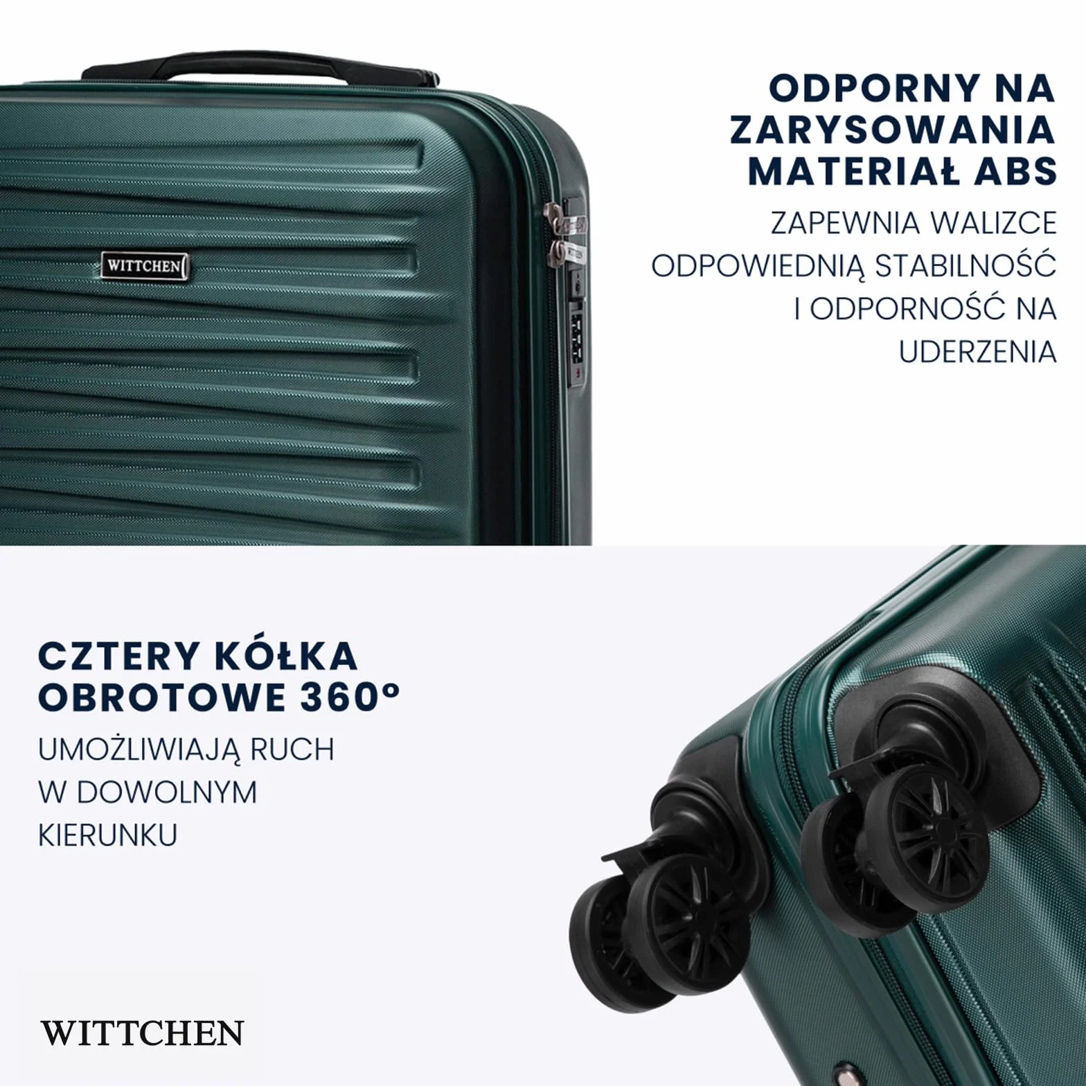 WITTCHEN Skyspeed Line Zestaw walizek Bagaż Walizki podrózne Twardy bagaż ABS Szyfrowy zamek Teleskopowy uchwyt 4 kółka Zielony