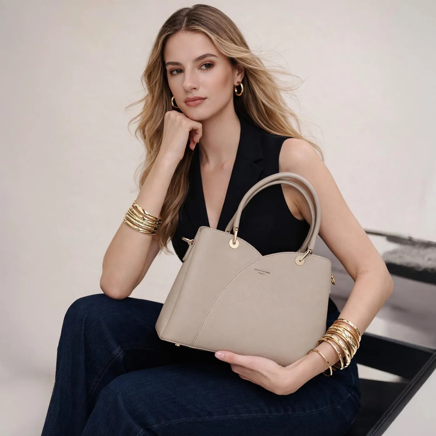 David Jones - Torebka damska - Torba na ramię ze skóry PU na ramię - 3 przegródki z wieloma kieszeniami - Tote City Work elegancka klasyczna szykowna moda średni rozmiar