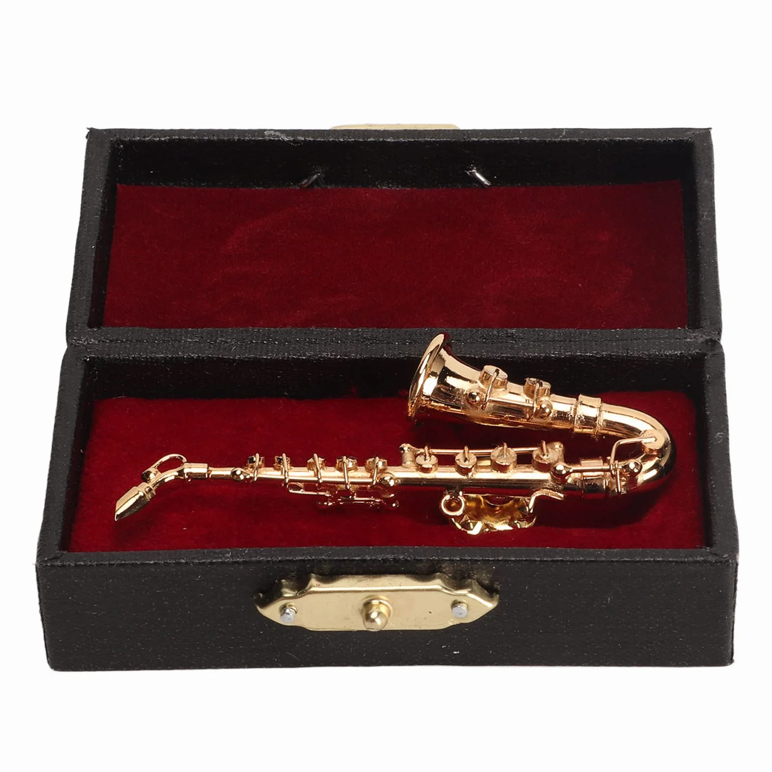 Focket Broszka na instrumencie muzycznym, 4 cm miniaturowa modna broszka na saksofon, przenośna mosiężna przypinka do klapy z czerwonym aksamitem podszyta na muzyczny,