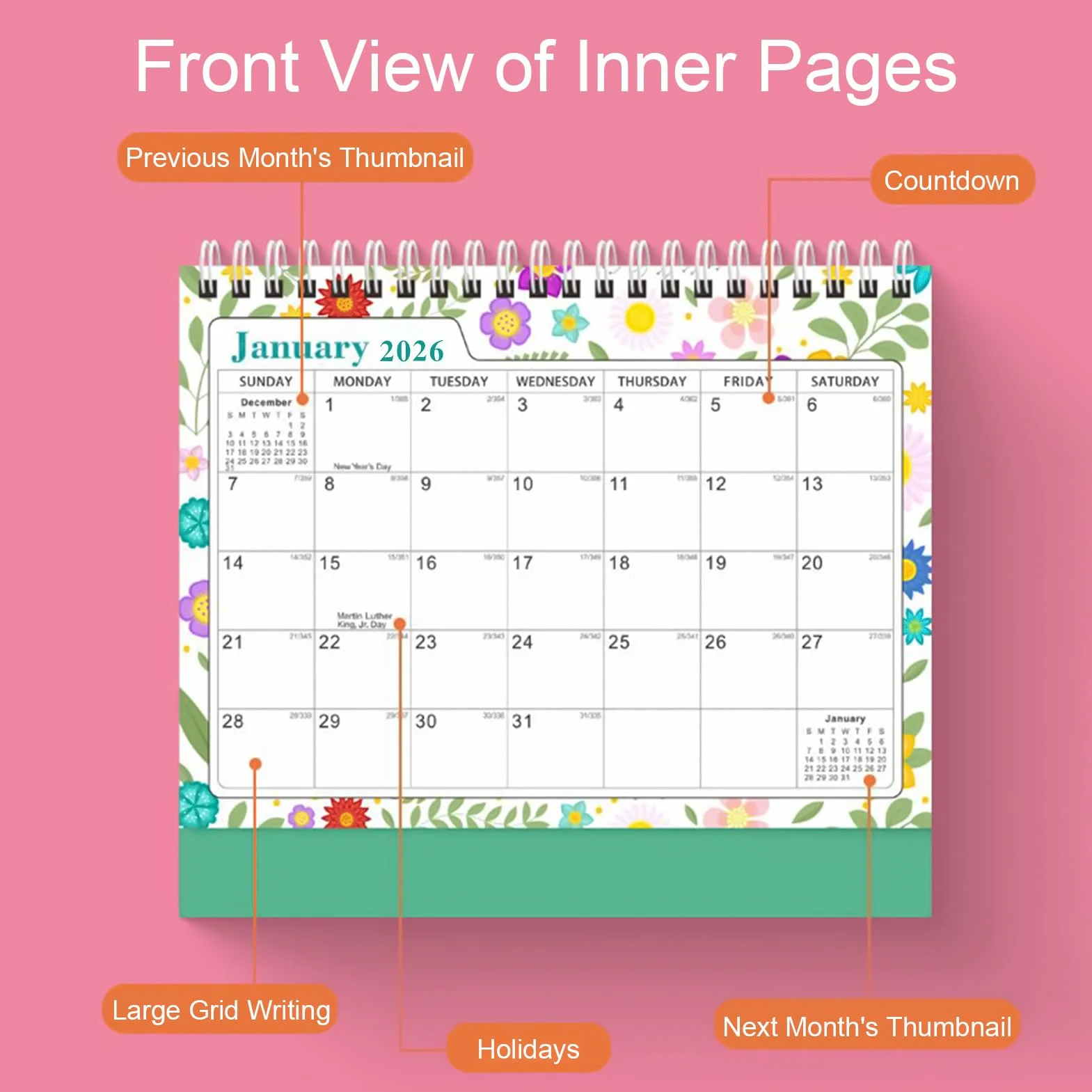 Monthly Planner -2026 Desk Calendar | Paper, Metal Construction With Weekly Daily Notes, Compact Size Feature, Appointment Planning Organizer, Home, Office, Classroom, Teacher Display