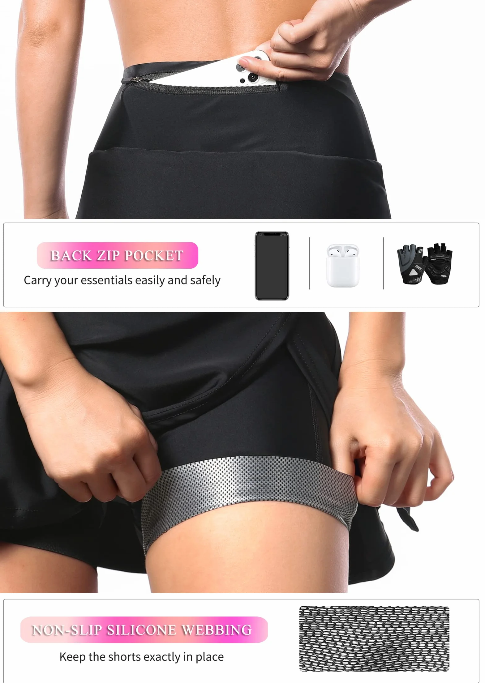 Wyściełane Spodenki Rowerowe 2 w 1 Damskie Skort Rowerowy z Podkładką Żelową 5D, Damskie Spodenki Rowerowe z Wysokim Stanem i Kieszeniami (Size: S, Color: Czerwony)