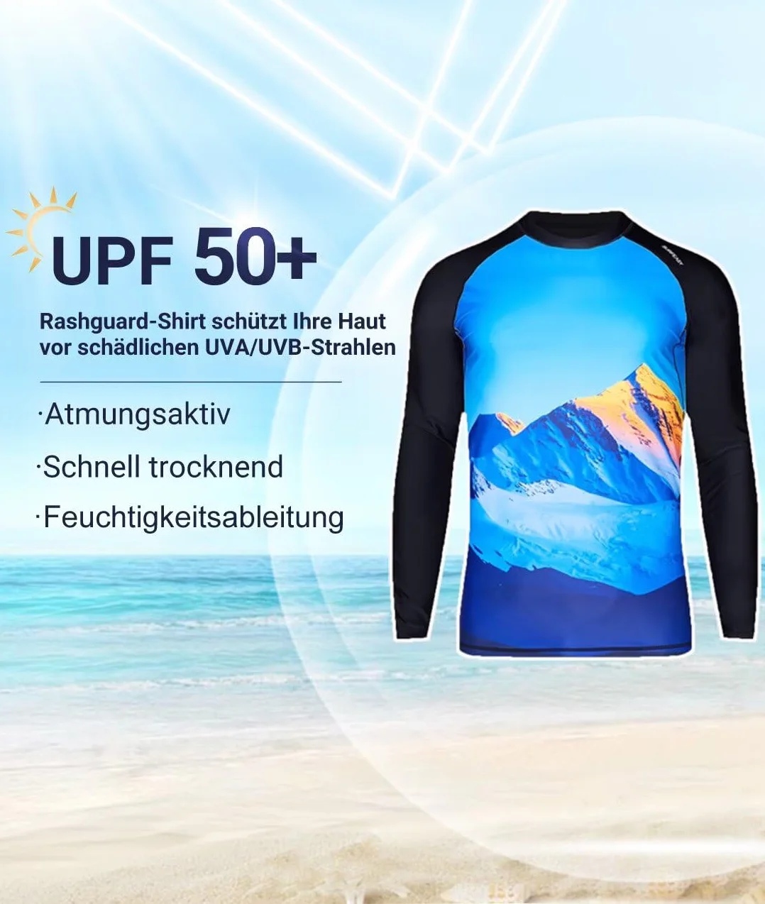 Męska koszulka UV z długim rękawem UPF 50+ Rashguard szybkoschnąca koszulka do pływania, surfowania, wędkowania, wody, koszulka z długim rękawem