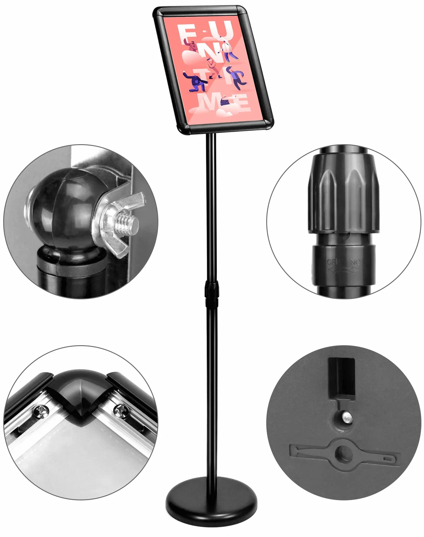 QWORK® Stojak informacyjny A4 Stojak informacyjny - Bezpieczny narożnik - Stop aluminium - Obrót o 360 ° - Regulacja wysokości 75~120 cm (czarny, A4)