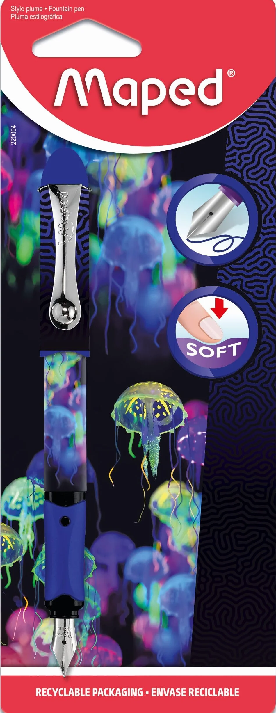 Maped - Pióro wieczne Deepsea Paradise - Stalowa stalówka - Iridium - Pióro wieczne z możliwością wielokrotnego uzupełniania - Szkolne pióro atramentowe - Pióro z meduzą