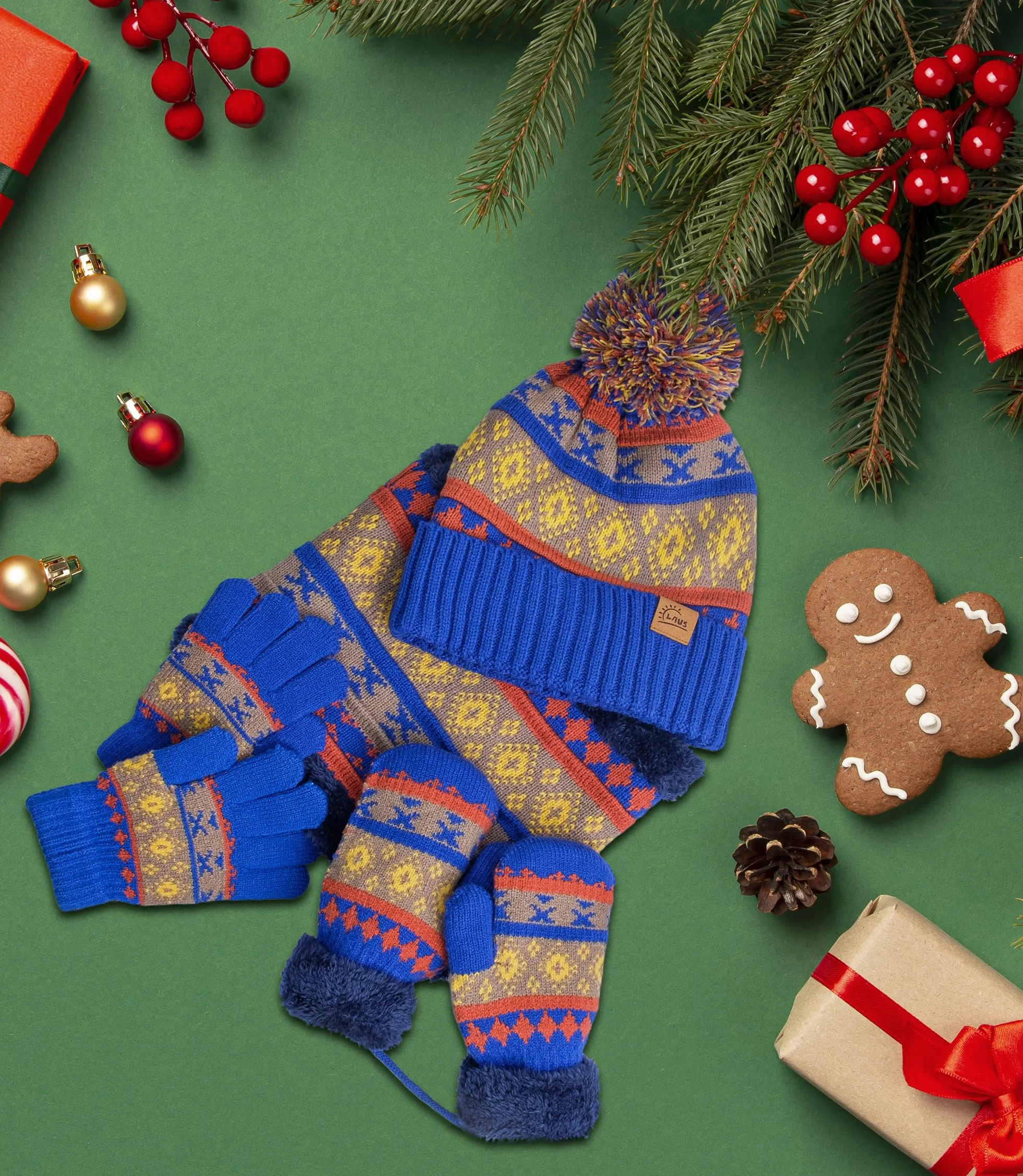 Dziecięca czapka, rękawiczki, szalik, zestaw 4 w 1, dla dziewcząt i chłopców, ciepła czapka beanie, czapka z pomponem, rękawiczki i szal z polarową podszewką, dla dzieci w wieku 3-8 lat