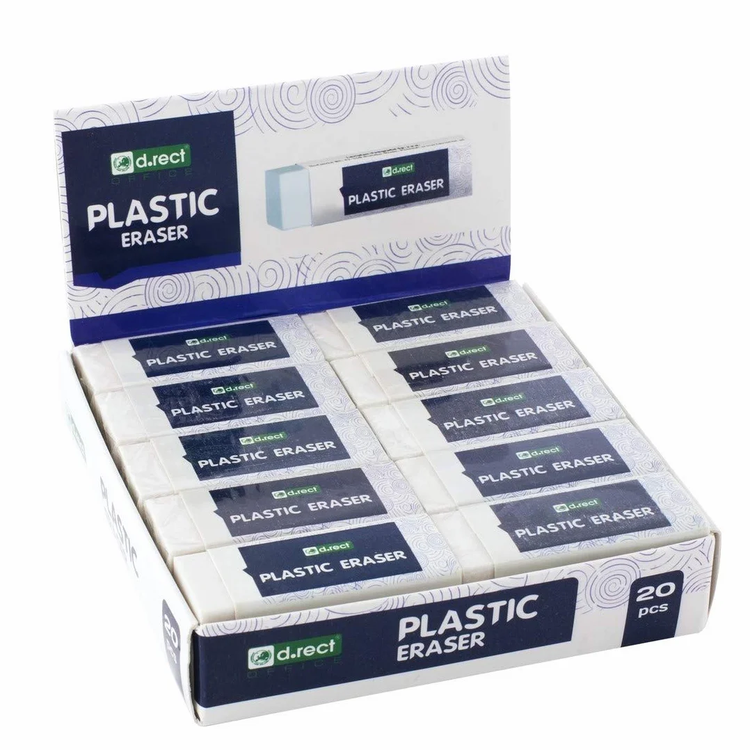 D.RECT Gumka do mazania, gumka HI-POLYMER Plastic Eraser | duże x 20 sztuk | białe 56 x 23 x 12 mm