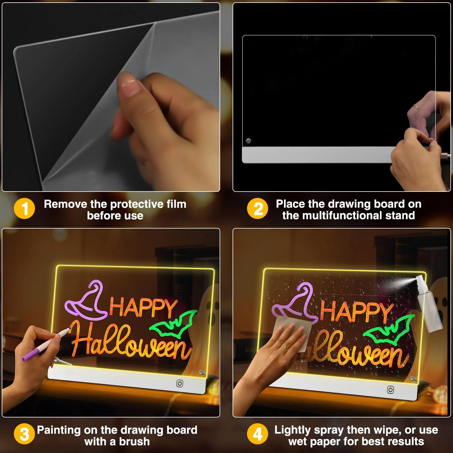 Tablica LED z kolorami, 30 x 20 cm, akrylowa tablica suchościeralna z 6 trybami kolorystycznymi, neonowa tablica podświetlana, świecąca deska kreślarska LED dla dzieci, suchościeralna tablica akrylowa