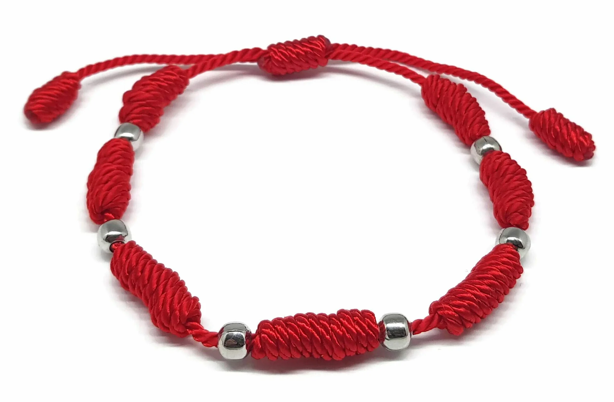 MYSTIC JEWELS by Dalia bransoletka Kabała – sznurek 7 węzłów z czerwonej nici z kulkami, uniseks, regulowana, ochrona przed złym okiem - dobre szczęście, dobry szczęście i stal nierdzewna,