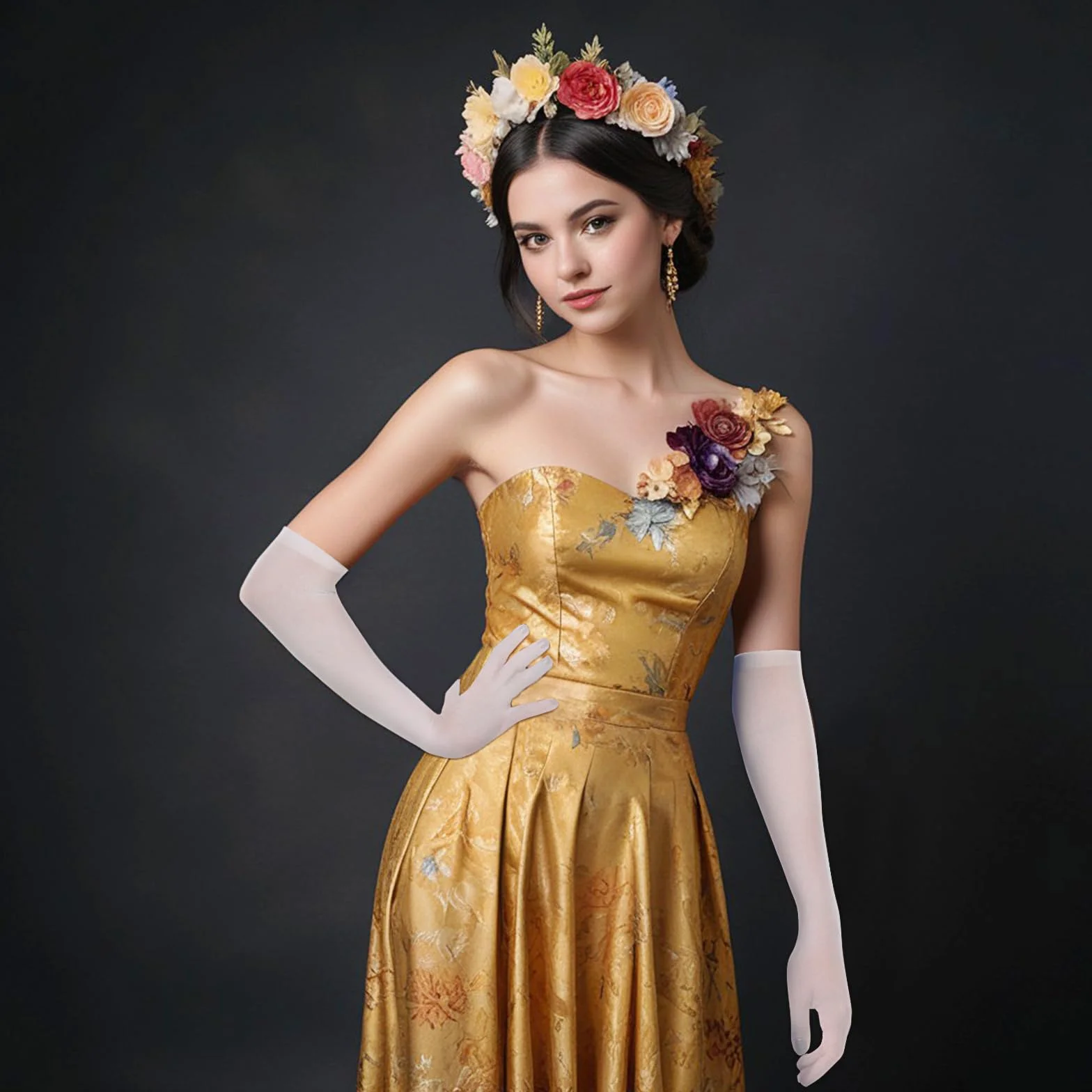 Eleganckie białe tiulowe rękawiczki operowe dla kobiet - Cosplay, ślub, herbata, bal kostiumowy, karnawał, maskaradka, wesele w masce, Halloween
