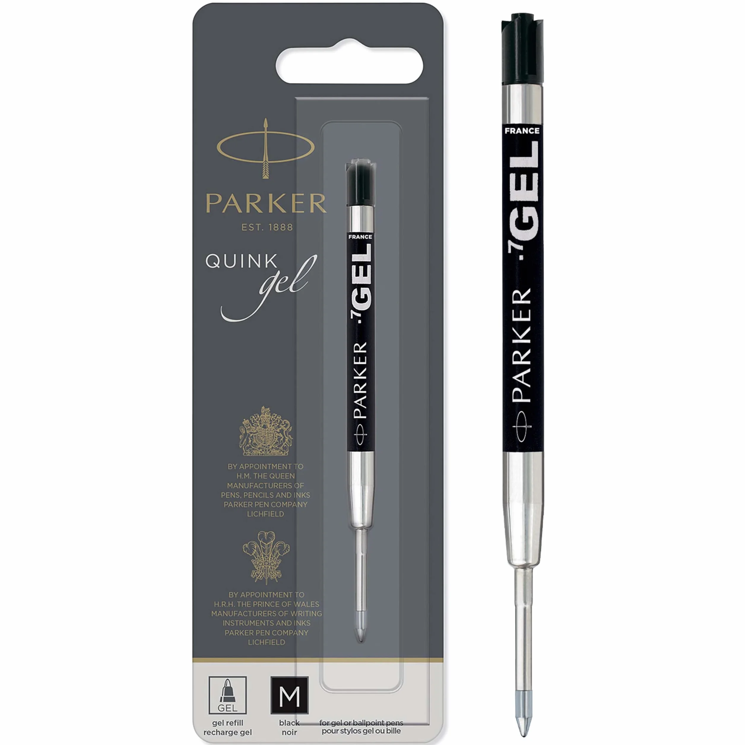 Parker Wkład do długopisu żelowego | średnia końcówka (0,7 mm) | czarny atrament QUINK | 1 liczba