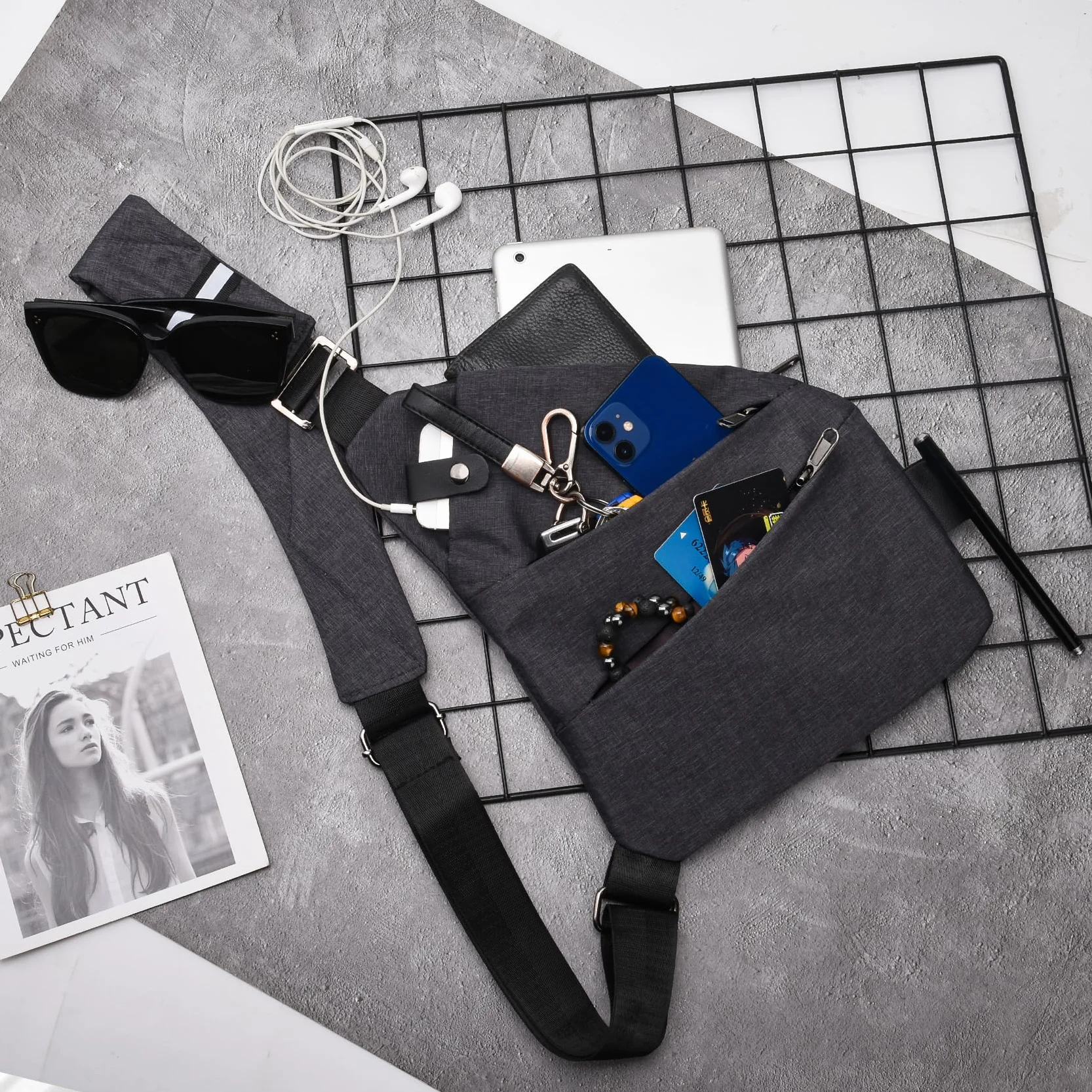 Torba podróżna antykradzieżowa, Crossbody na ramię na klatkę piersiową antykradzieżowa torba na ramię, torba na ramię z wieloma kieszeniami dla mężczyzn i kobiet
