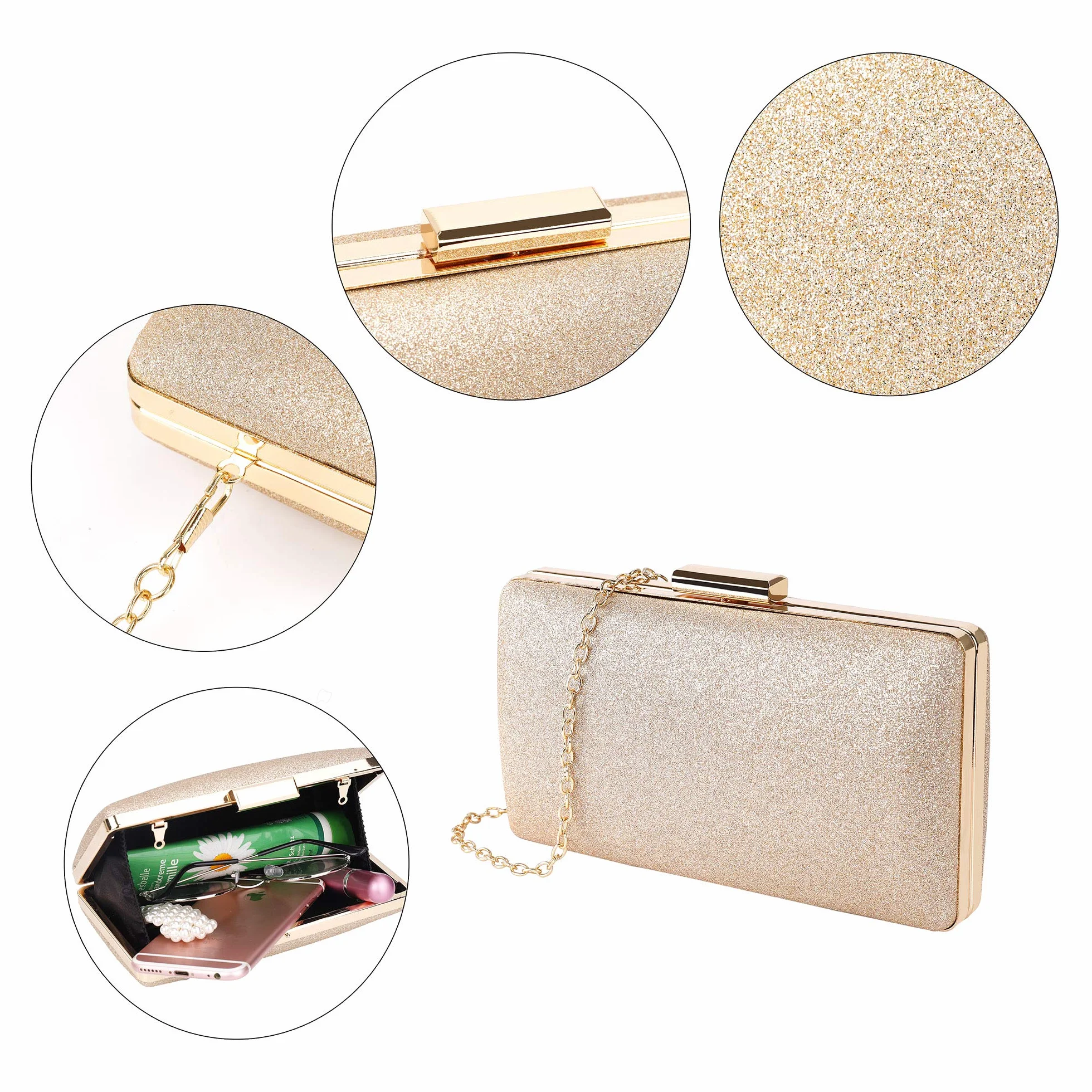 MaoXinTek Clutch brokat, damska torebka wieczorowa, elgante błyszcząca torebka w kolorze złotym, łańcuszek na ramię, mała portmonetka torba dla panny młodej, na wesele, imprezę, bal absolwentów