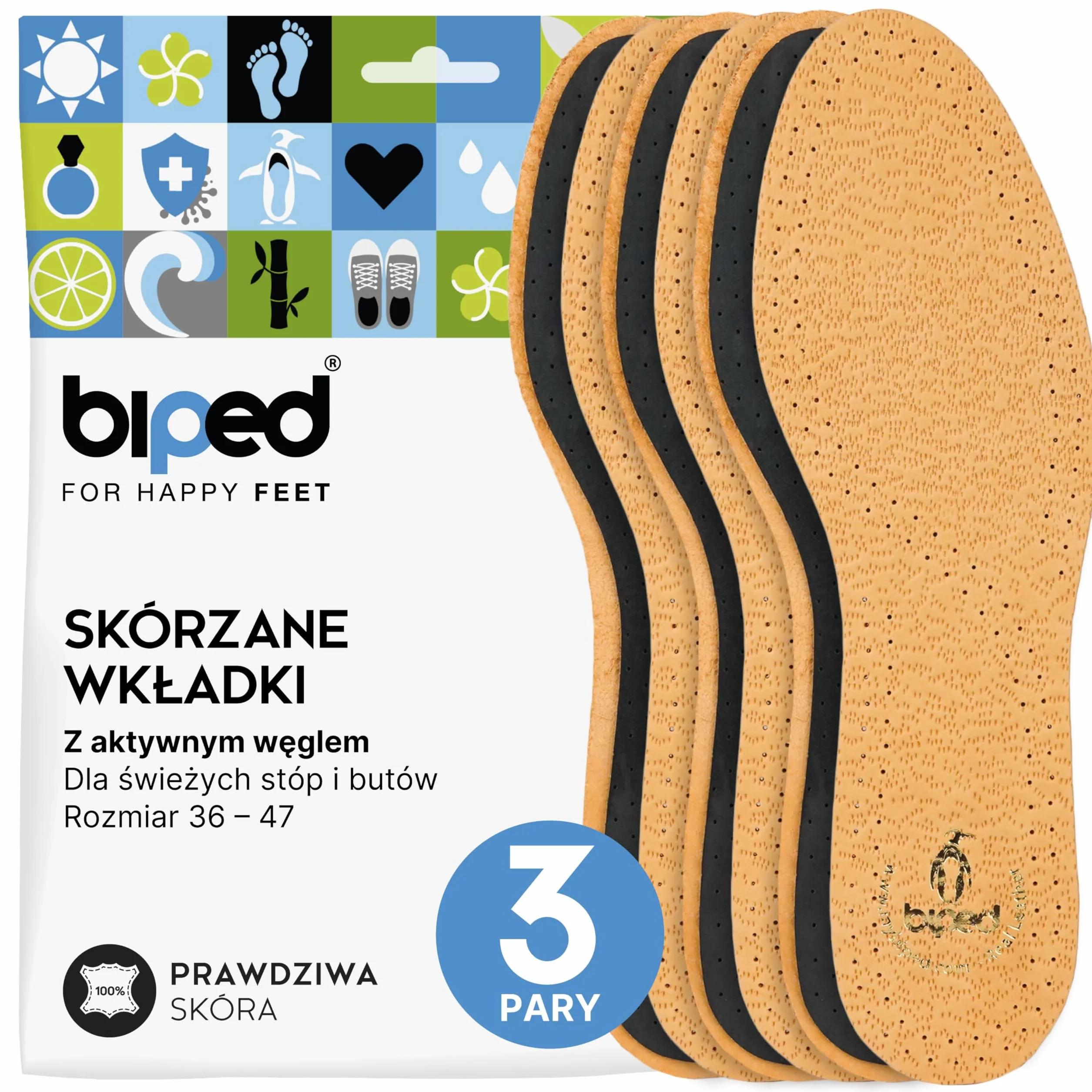 biped 3 pary skórzanych wkładek do butów z węglem aktywnym, wkładka skórzana zapobiegająca nieprzyjemnemu zapachowi stóp, miękkie wkładki ze skóry dla kobiet i mężczyzn z1724(38-39)