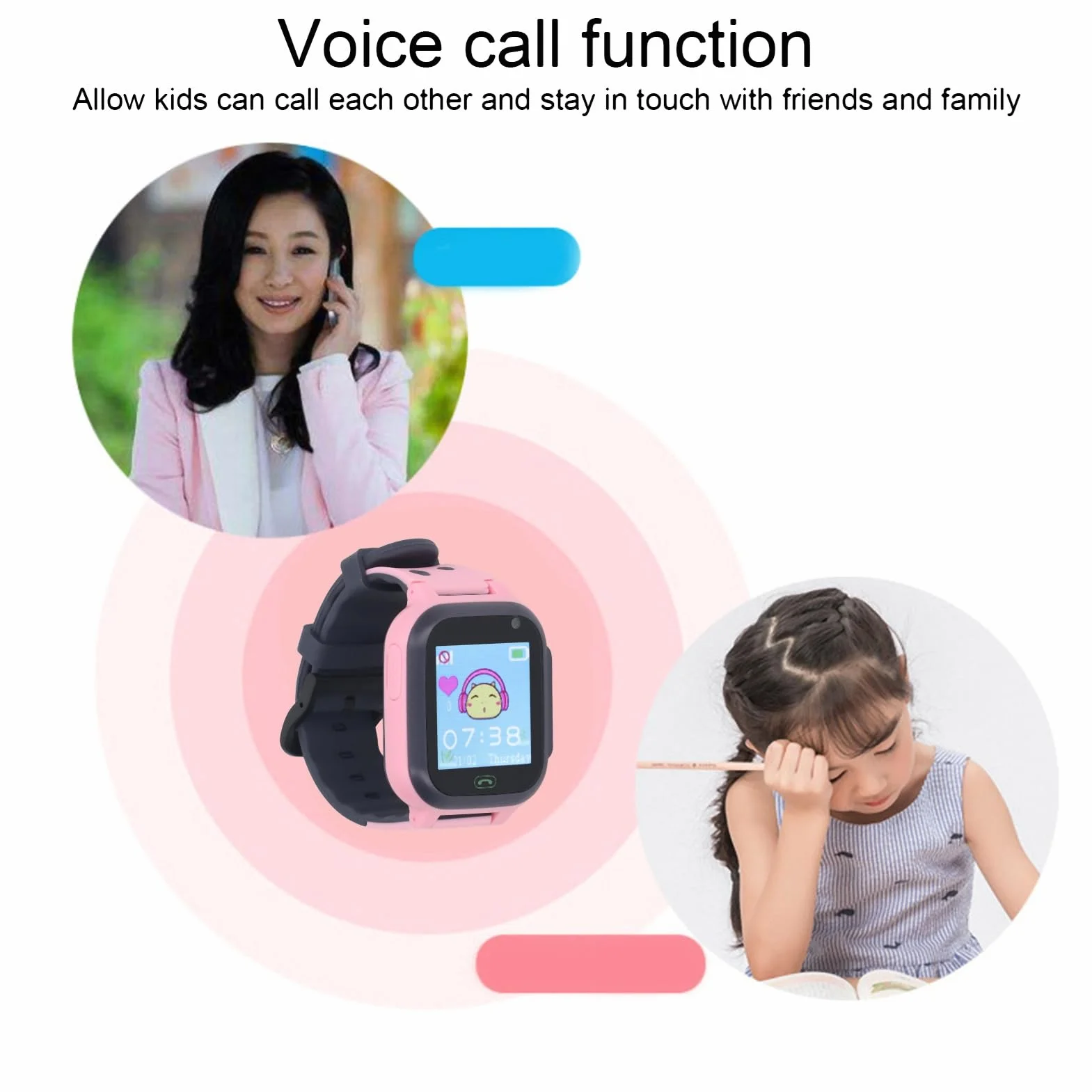 Dilwe Smartwatch dziecięcy z połączeniami wideo, kamerą i latarką, do użytku na zewnątrz (różowy)