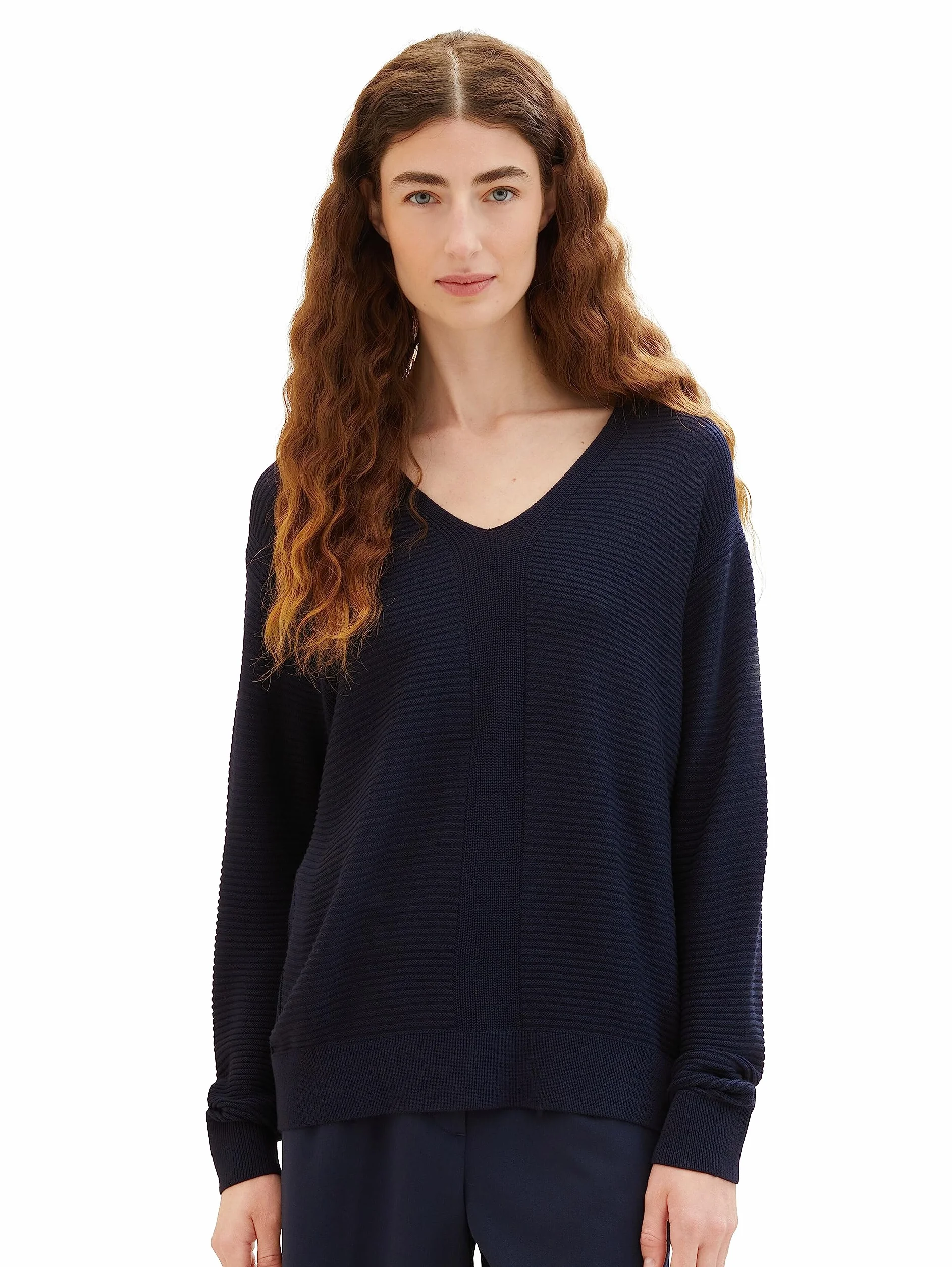 TOM TAILOR Damski sweter z dzianiny Basic z dekoltem w serek, 10668 - Sky Captain Blue, M
