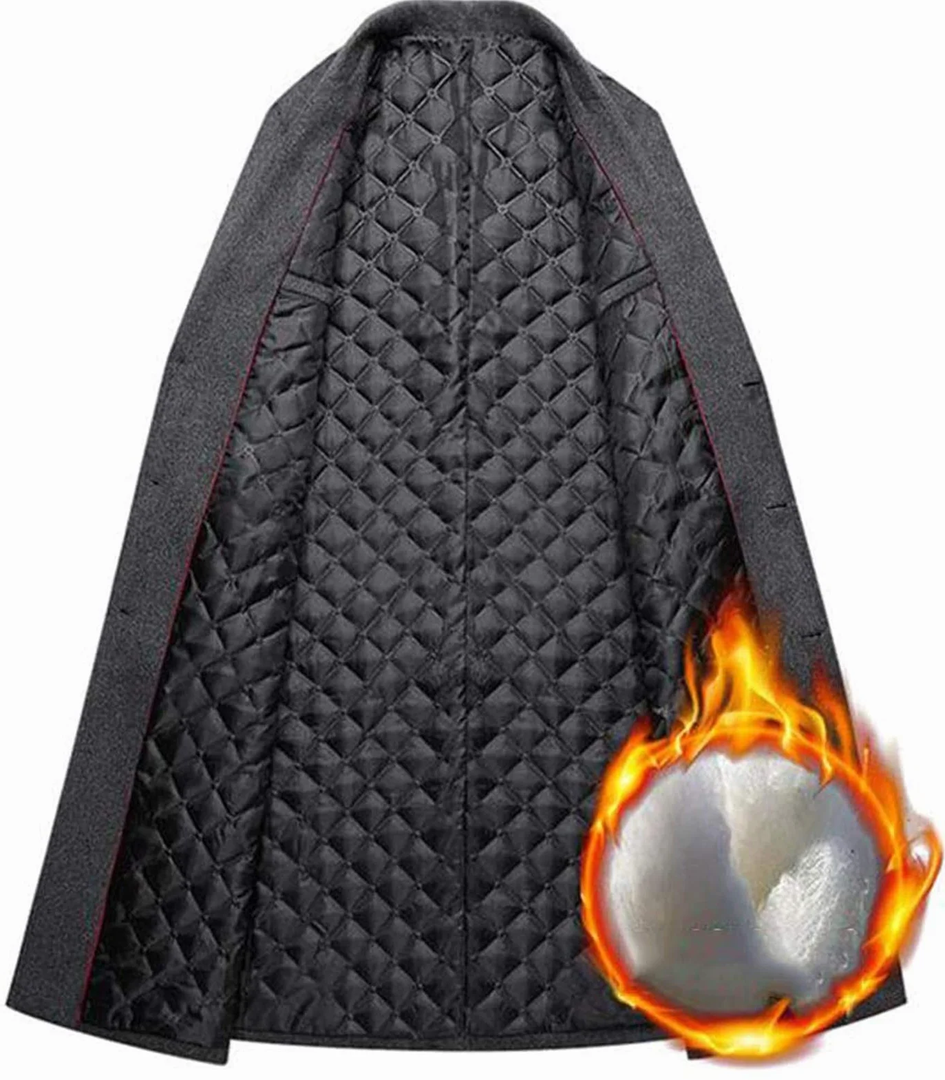 Płaszcz zimowy, męski, długi płaszcz wełniany, slim fit, dwurzędowy płaszcz męski, biznesowy, bawełna, płaszcz wełniany