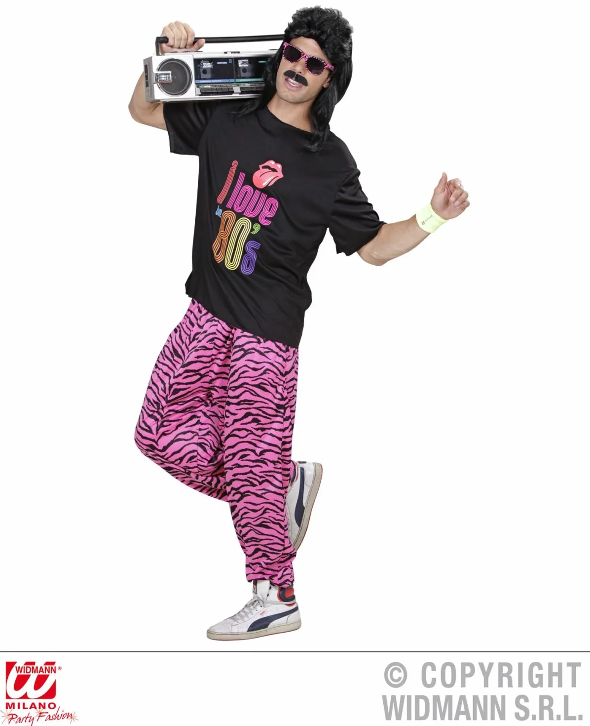 W WIDMANN MILANO Party Fashion - Spodnie we wzór zebry z lat 80-tych, spodnie do biegania, kostiumy fantazyjne