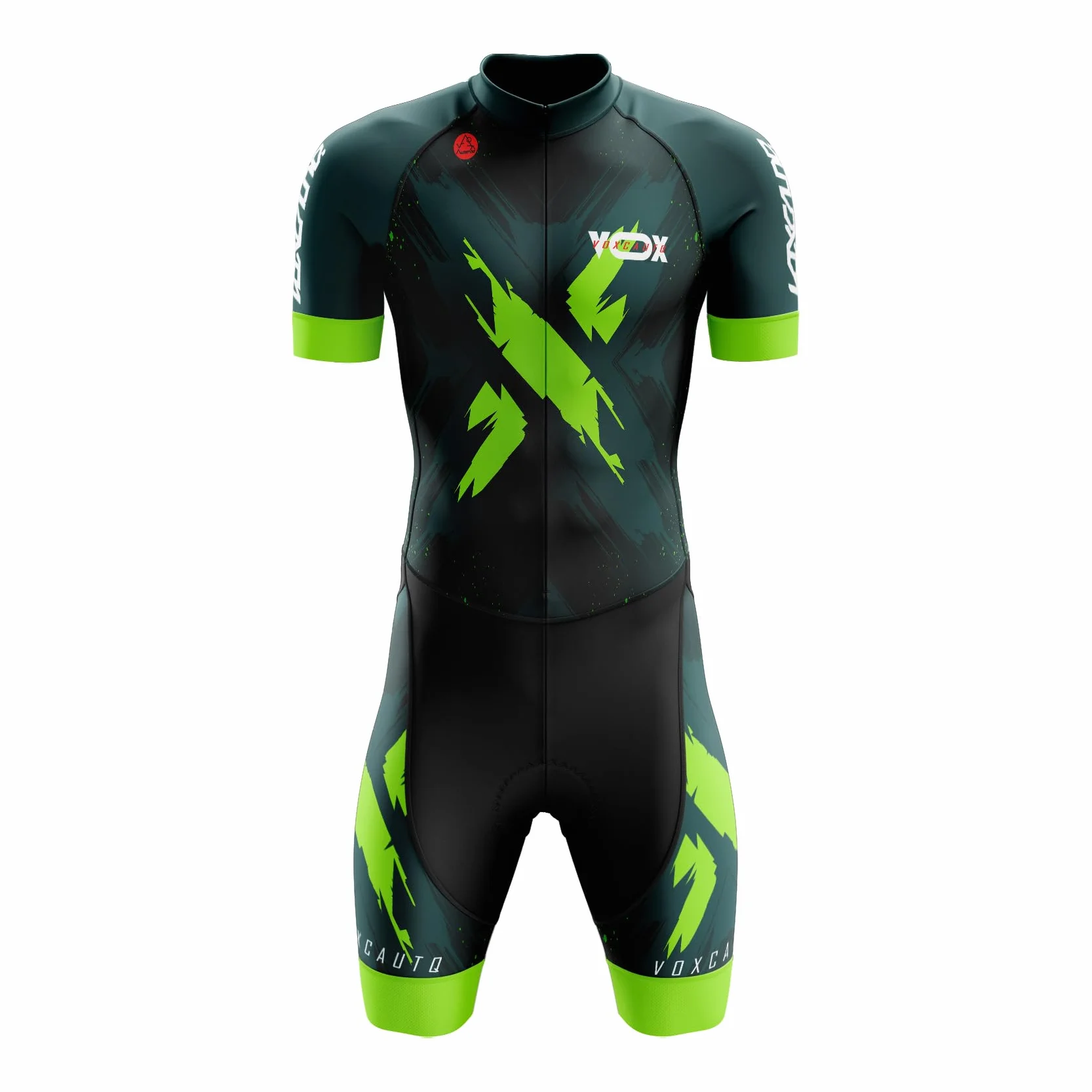 Męski kombinezon rowerowy Skinsuit, jednoczęściowy strój rowerowy z krótkim rękawem, wyściełany, jednoczęściowy trisuit, 3 kieszenie na zawody, do biegania, jazdy na rowerze, pływania, rajstop