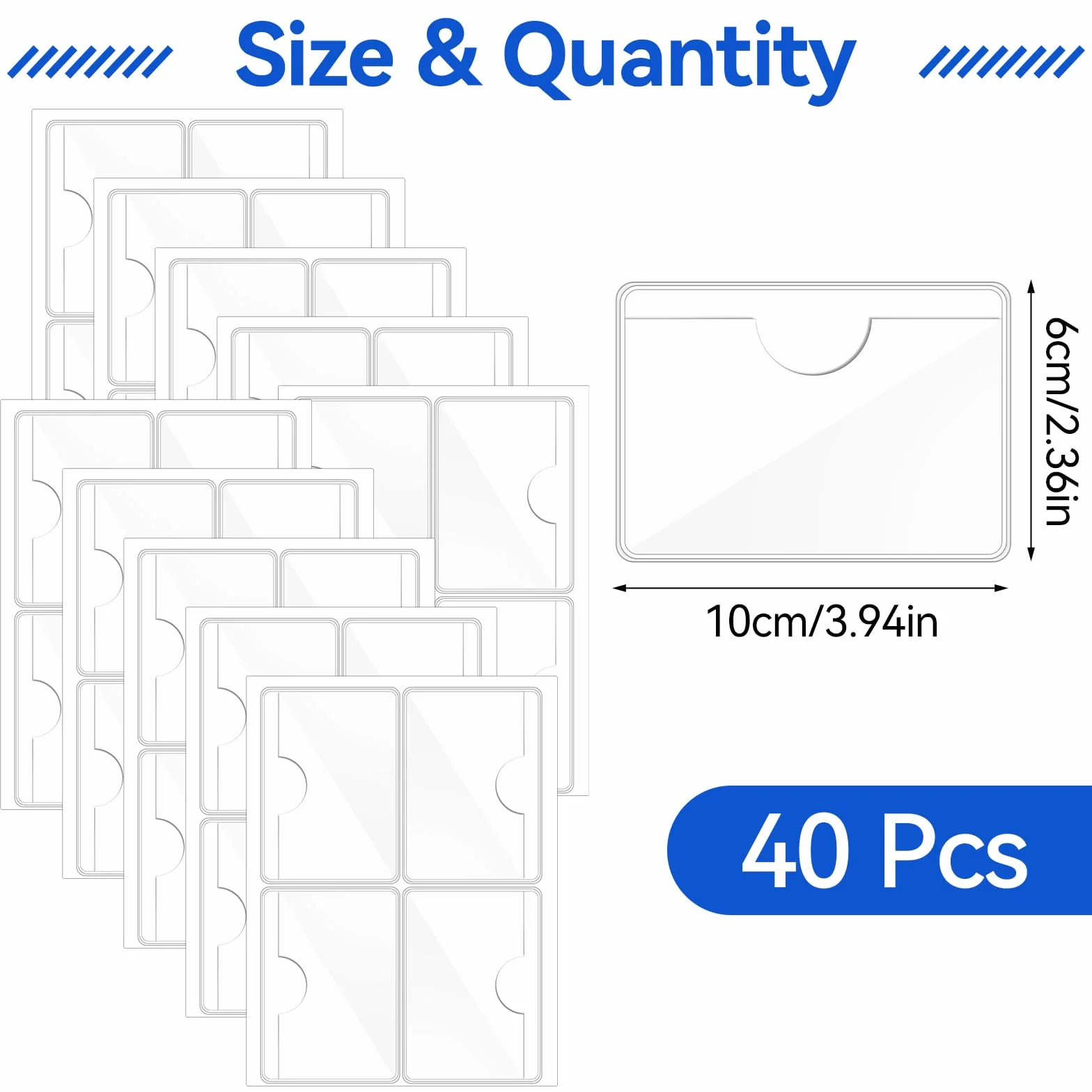 40 samoprzylepnych uchwytów na etykiety, 6 x 10 cm, samoprzylepne, przezroczyste etui na wizytówki, do wklejania, do biura, domu, porządkowania i sortowania