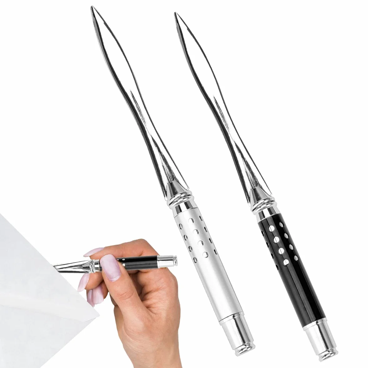 2 otwieracze do listów, szlachetne, 16 cm, z metalu, nóż do otwierania kopert, otwieracz do listów, do biura, szkoły, materiałów biurowych (srebrny, czarny)
