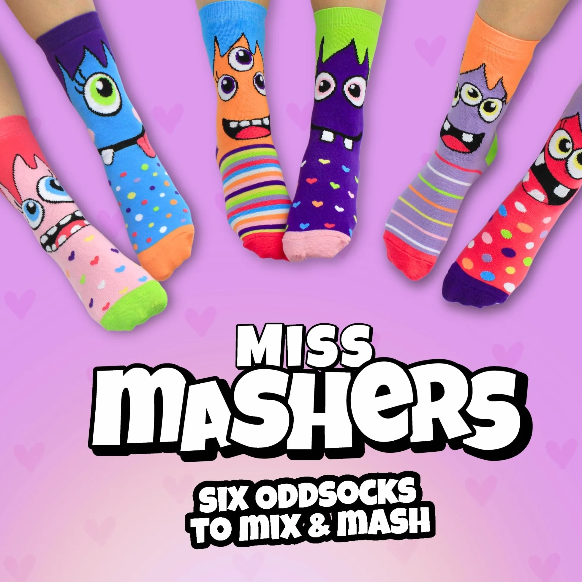 United Oddsocks - Miss Mashers - Zestaw 6 zabawnych skarpet dla dziewczynek, EUR 30,5-38,5, Multicoloured, 30,5-38,5