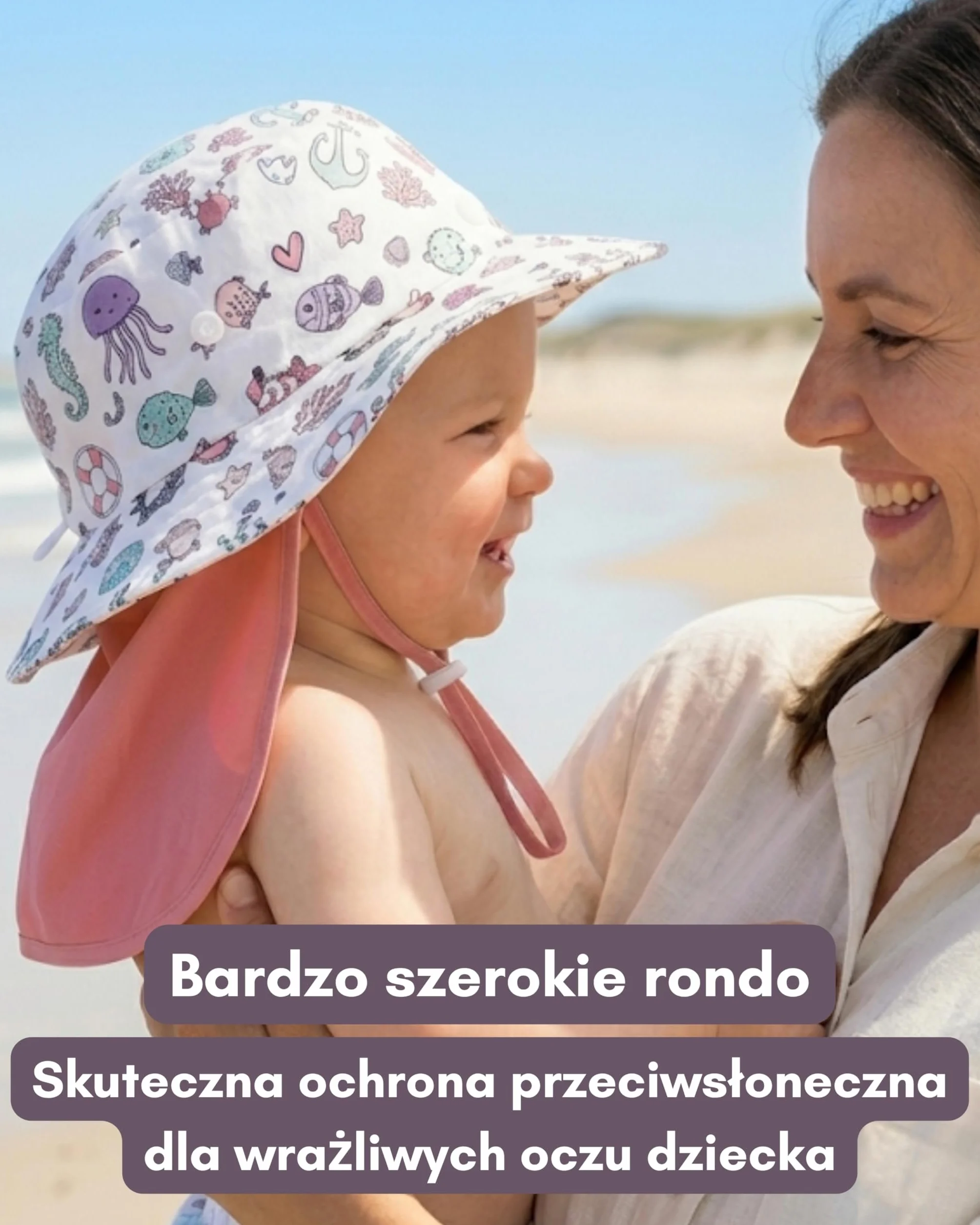HECKBO Kapelusz przeciwsłoneczny dla malucha z ochroną UPF 50+ - Wysokiej jakości bawełna, dinozaur syrenka - 6-24 miesięcy