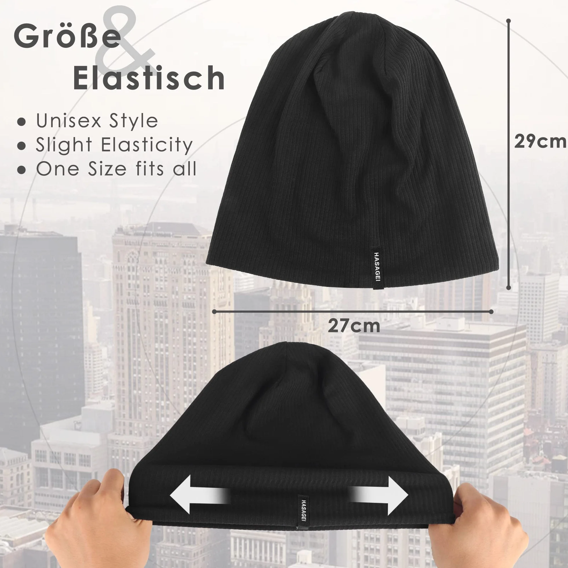 HASAGEI Czapka dla mężczyzn i kobiet, Slouch Beanie, damska czapka, na czas przejściowy, miękka, lekka, modna z dżerseju, uniseks, ciepła zimowa, idealna na wiosnę, jesień i zimę, czarna, jeden rozmiar