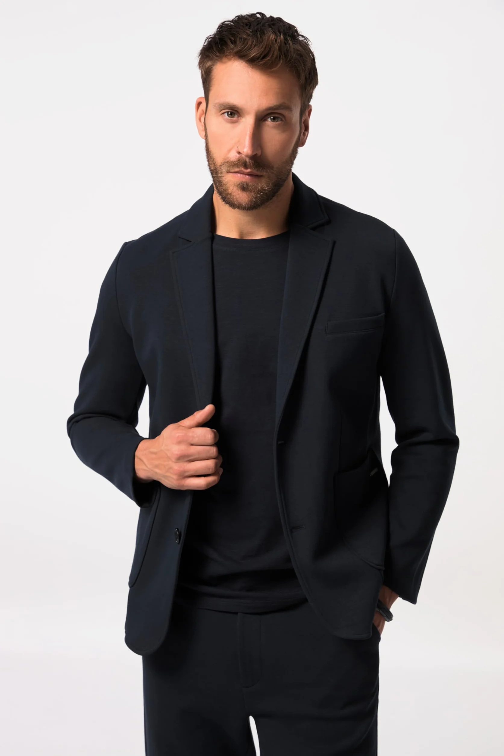 JP 1880 Męskie duże rozmiary, ponadgabarytowe, odzież męska, L-8XL, marynarka dżersejowa New York, FLEXNAMIC®, Business, zestawy konstrukcyjne, do 8 XL 806498, granatowy, 8XL