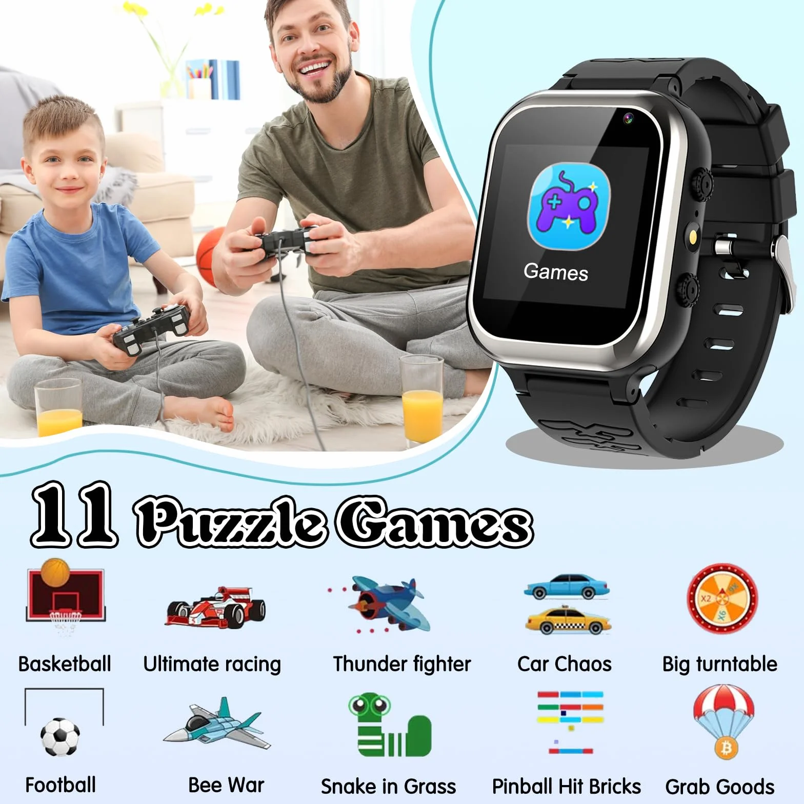 Inteligentny zegarek dla dzieci, inteligentny zegarek dla dzieci z rozmową telefoniczną SOS muzyka wideo kamera licznik kroków, inteligentny zegarek dla chłopców dziewcząt prezenty urodzinowe w