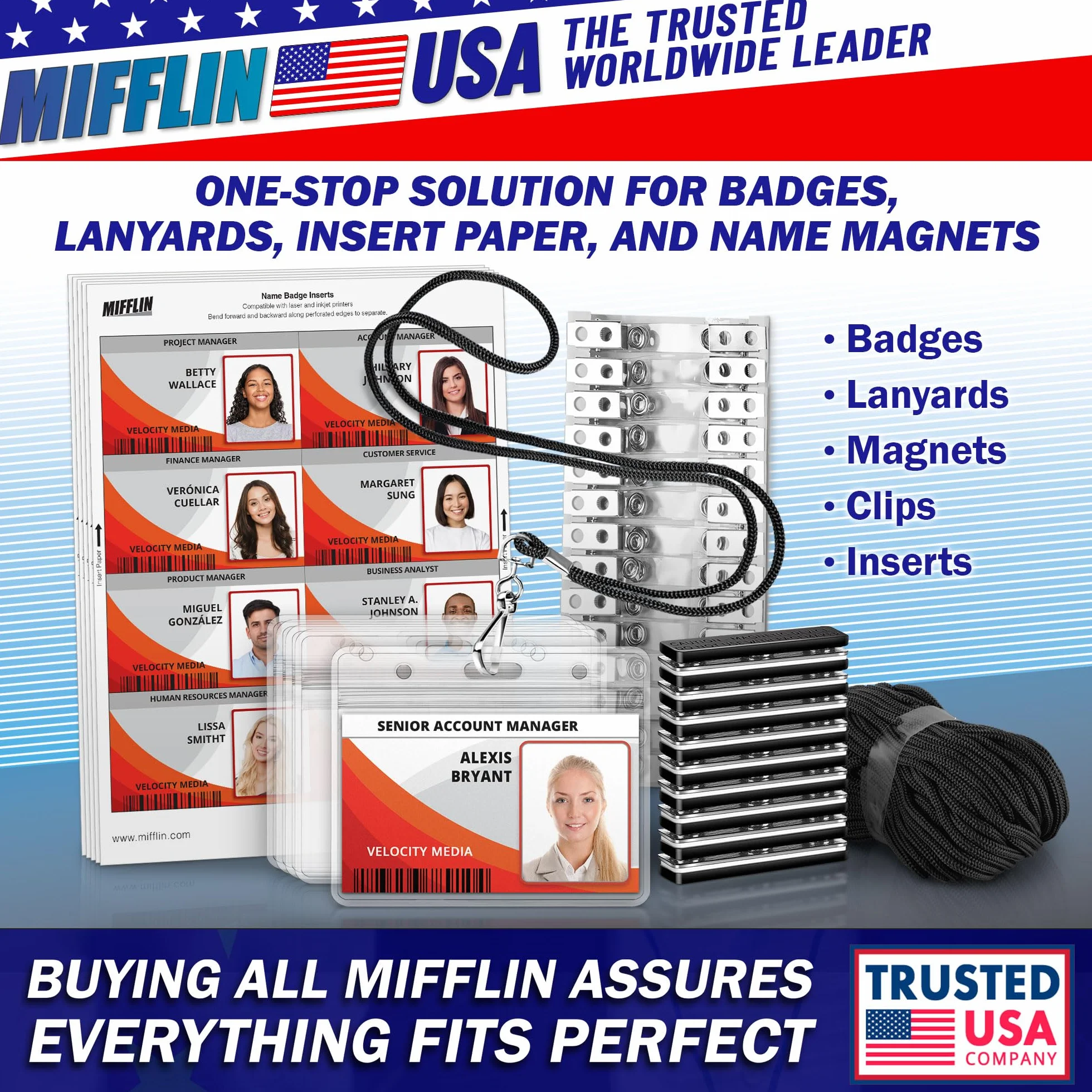 Mifflin Plastic Waterproof ID Badge Holders (Clear, 5,7x8,9 cm, 10 Pack) Vertical Hanging Name Card Holder with Zipper, Resealable Bulk