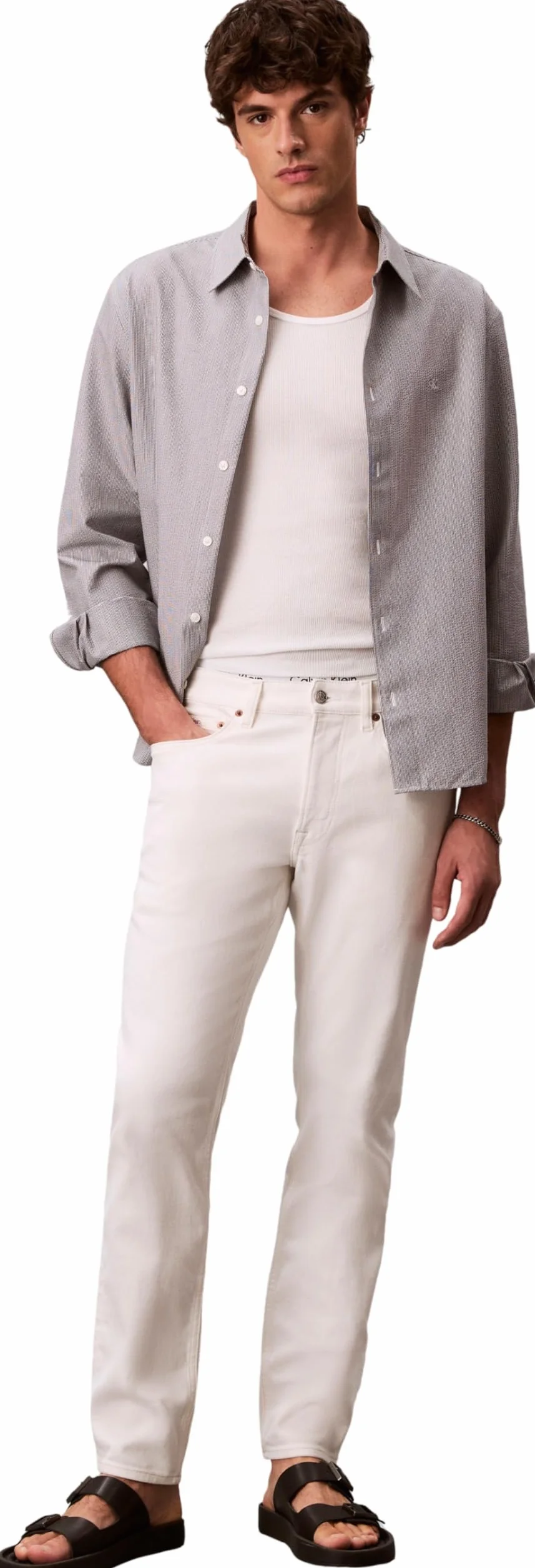 Calvin Klein Slim Chalk White Jean Lv04rf751g - Dżins Mężczyźni