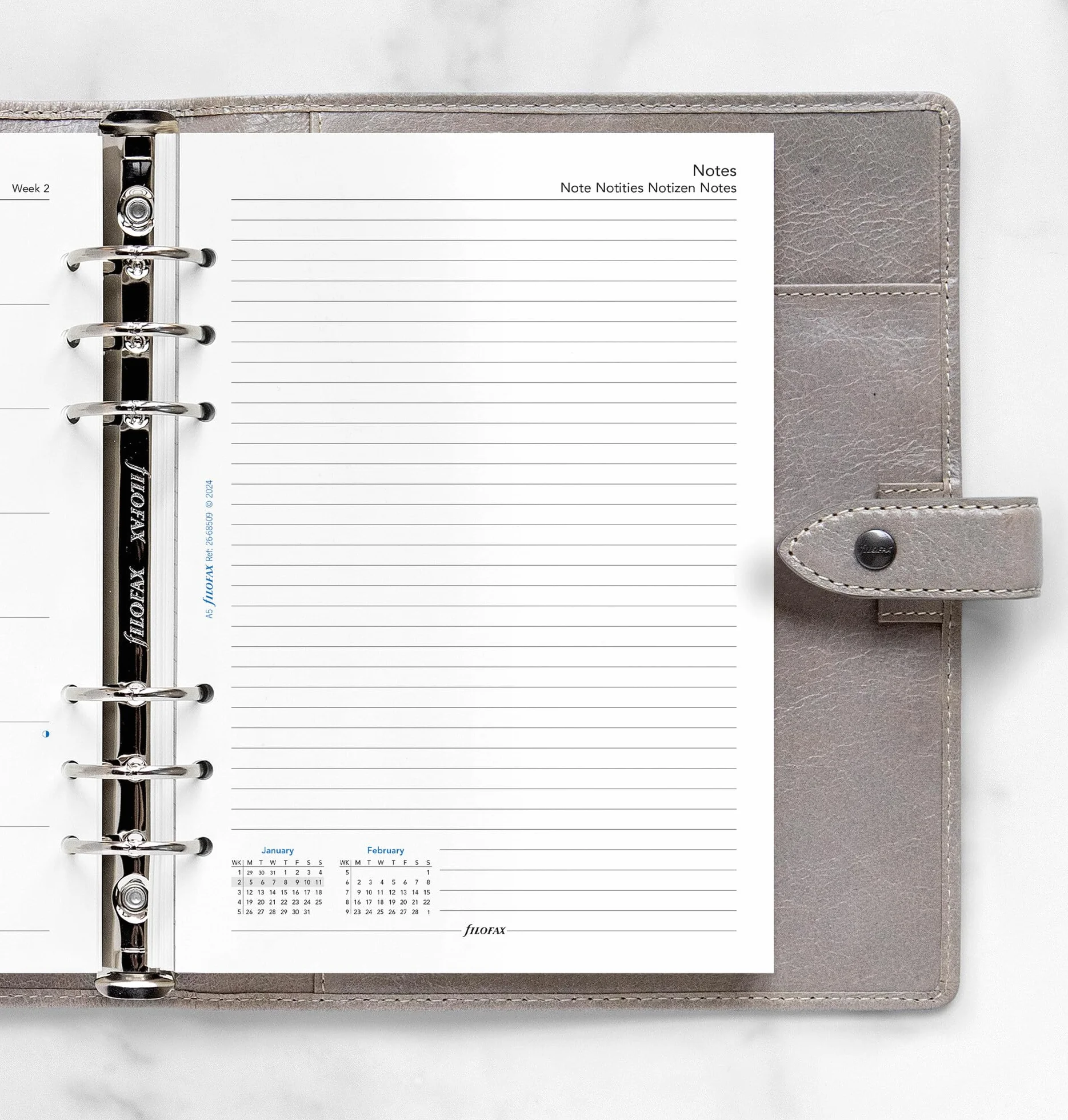 Filofax Tydzień A5 na jednej stronie z notatkami 5 języków 2026 dziennik 26-68509
