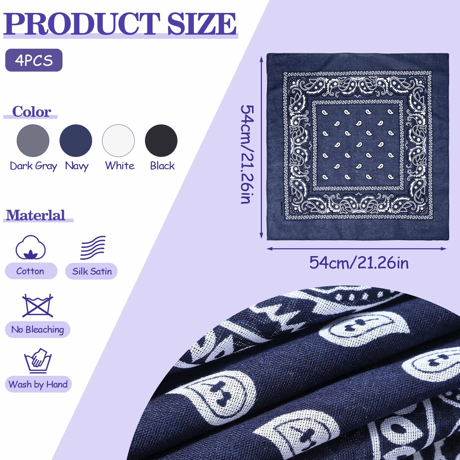 CIATBYYJ 4 sztuki bandana chusta na głowę dla kobiet i mężczyzn, wielofunkcyjna bandana chusta na głowę, chusty damskie na lato, 100% bawełna chustka na szyję do noszenia na głowie, szyi, ręce