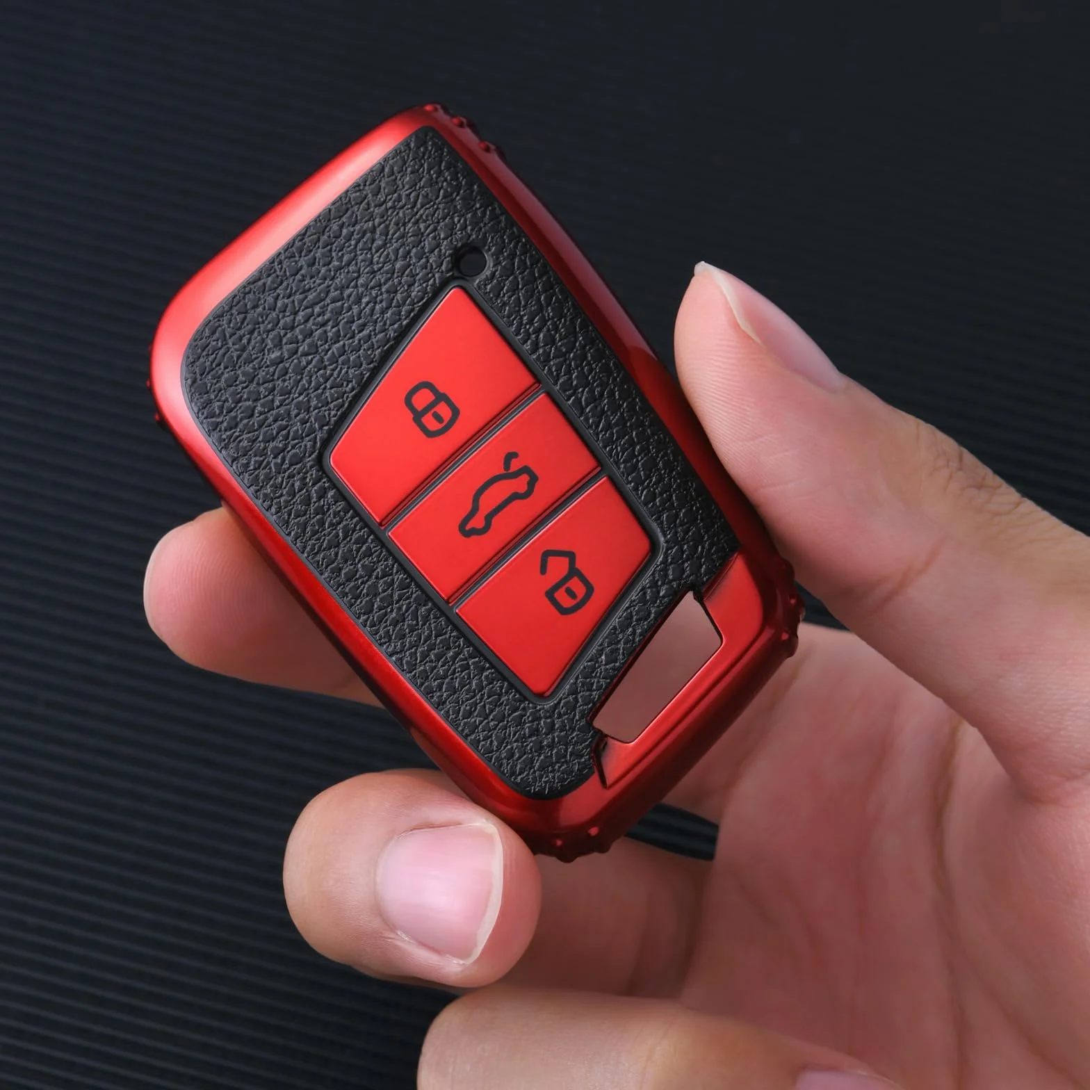 OATSBASF Etui na kluczyki samochodowe kompatybilne z VW Passat B8, VW, etui na klucze, etui na klucze, do VW Passat, Seat, CC, Golf 7, Tiguan, MK2, Jetta, Skoda z 3 przyciskami (czerwone)