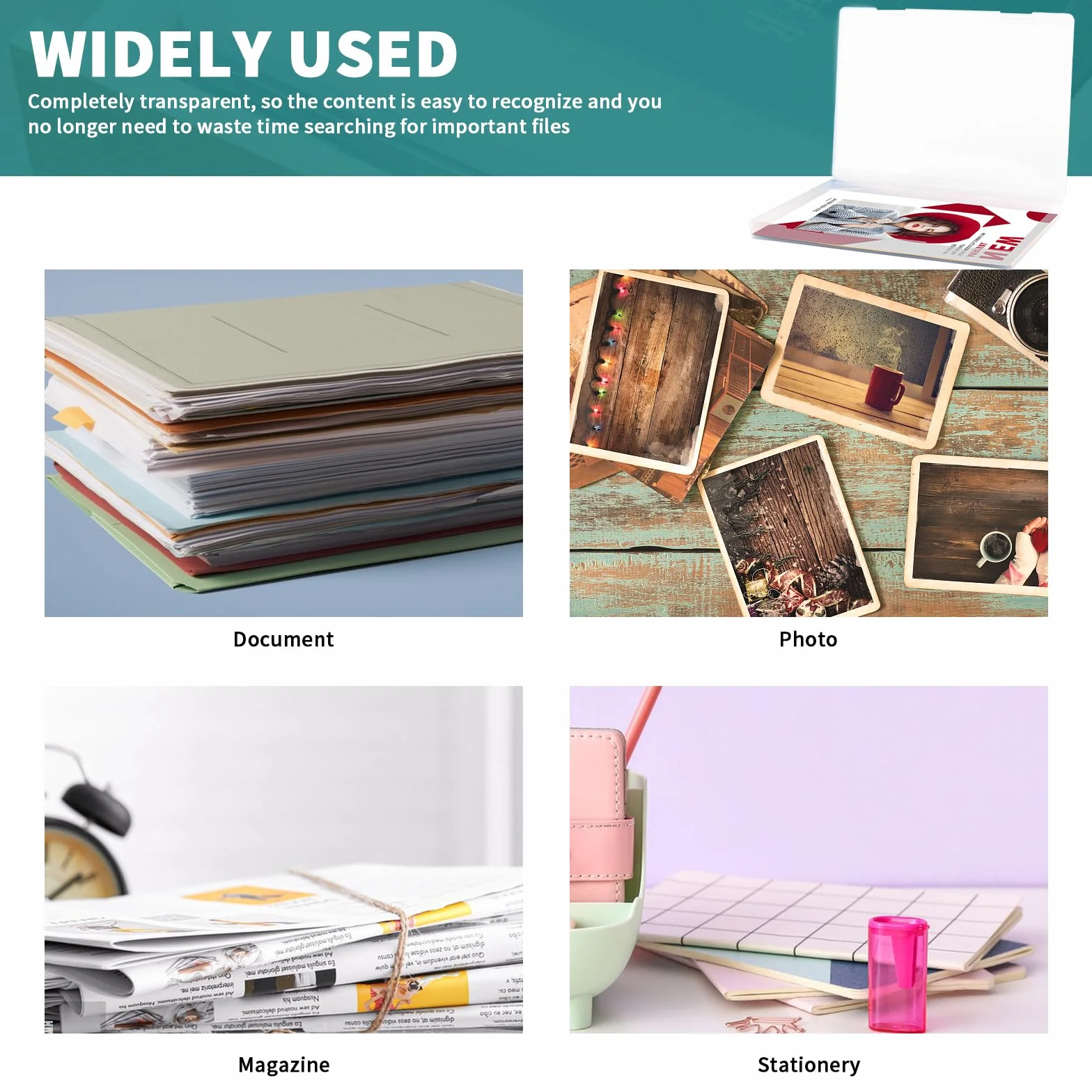NEUSID 3 Pack pudełko do przechowywania A4, przenośne pudełko archiwalne A4 do przechowywania papieru, układane w stosy przezroczyste organizery na dokumenty, listy, albumy kolekcjonerskie, czasopisma