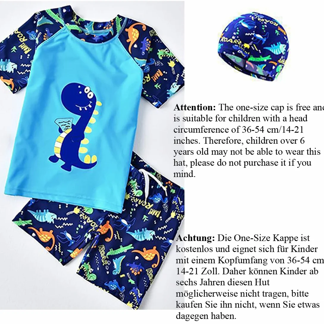 Chłopięcy kostium pływacki dla dzieci dwuczęściowy strój kąpielowy dziecięcy Rash Guard T-shirt szorty kąpielowe zestaw dinozaurów stroje kąpielowe