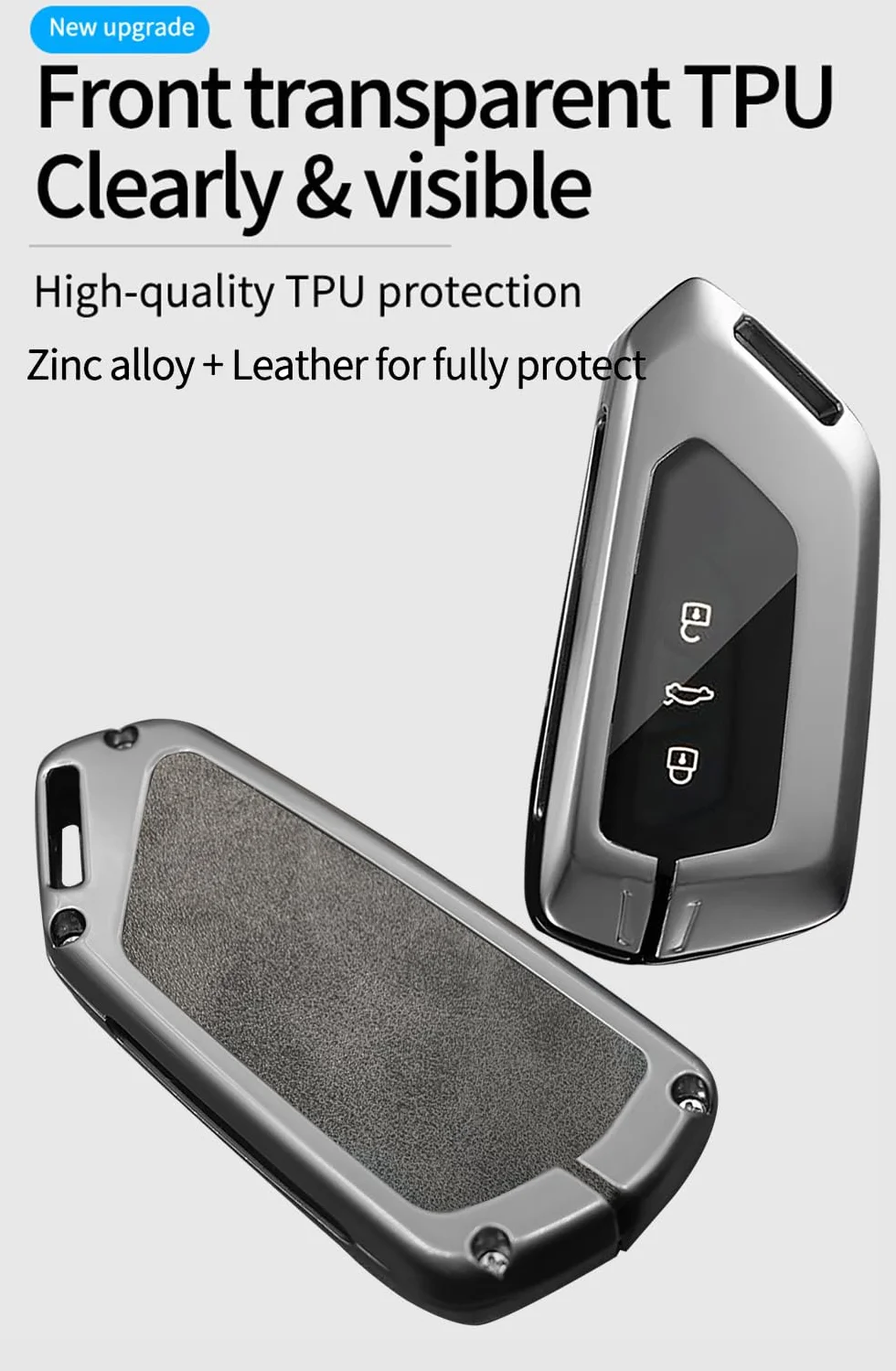 ontto Etui na kluczyki samochodowe, etui na kluczyki pasuje do Ford Capri Elektro Tourneo Connect 2024, 2025, 2026, do Skoda RS IV, Octavia Elroq 85, skórzane, metalowa obudowa kluczy, 3/4/5