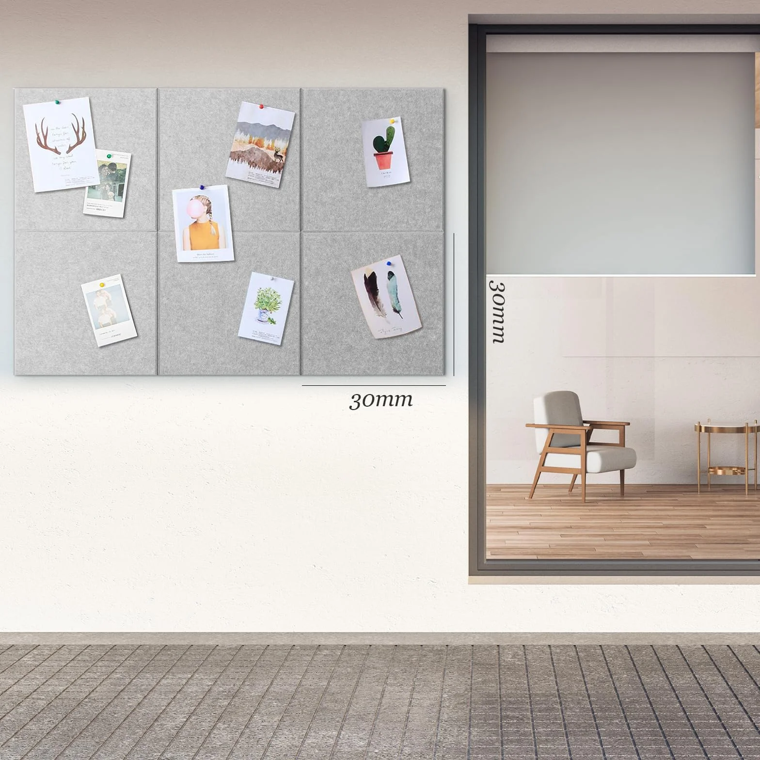 Duża tablica filcowa 90 x 60 cm, 6 sztuk filcowa tablica samoprzylepna, 30 x 30 cm, panele akustyczne, grubość 0,9 cm, tablica ogłoszeń, tablice filcowe, dekoracja ścienna do studia, biura