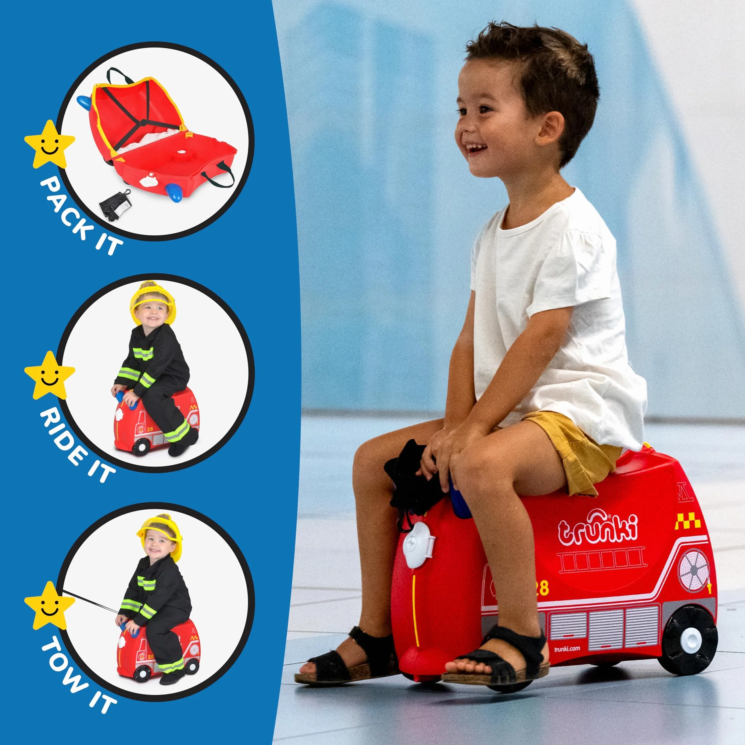 Trunki Walizka do jazdy dla dzieci i bagaż podręczny dla dzieci: Frank Fire Engine (czerwony)