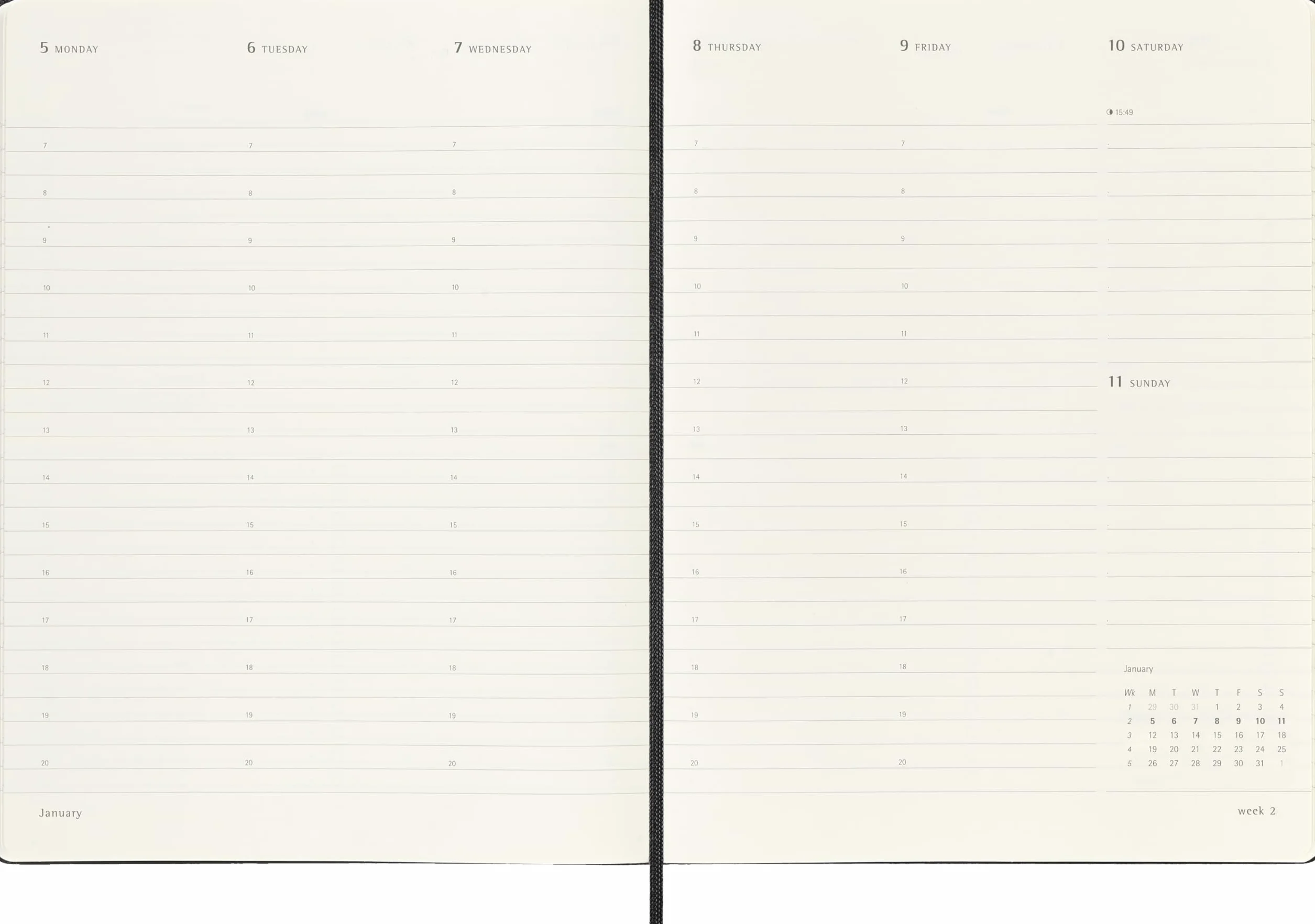 Moleskine 12 Monate Pro Wochen Notizkalender 2026, Pro XL, 1 Wo = 2 Seiten, vertikal, Spalten für Notizen, fester Einband, Schwarz