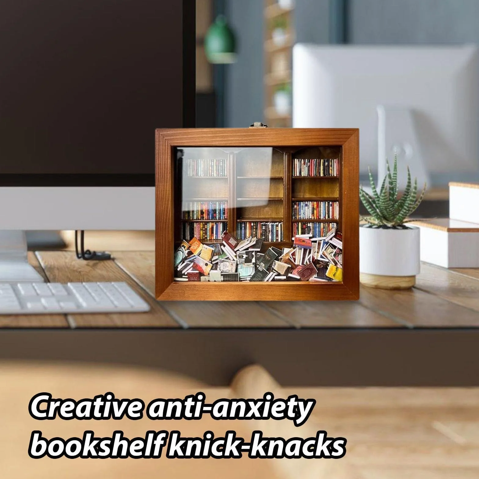 Miniaturowy regał na książki do domku dla lalek, regał na książki z drewna, dla miłośników książek, kreatywne ornamenty przeciw lękom, prezent do redukcji stresu