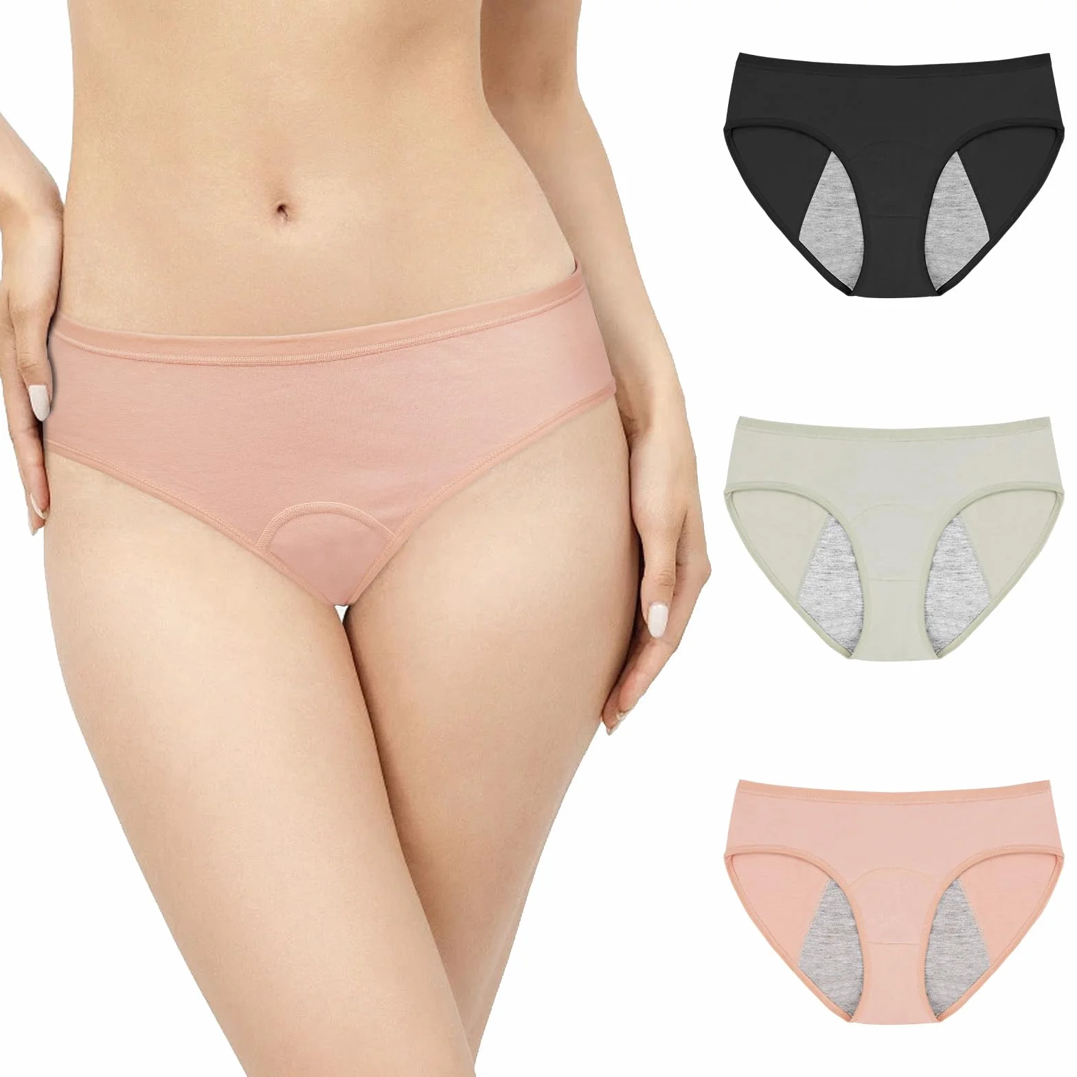 AUYAO Bielizna dla dziewcząt, 3 sztuki, majtki okresowe, bielizna miesiączkowa, bezszwowa, bielizna menstruacyjna, dla nastolatków, nadaje się do prania, majtki menstruacyjne, dla nastolatków