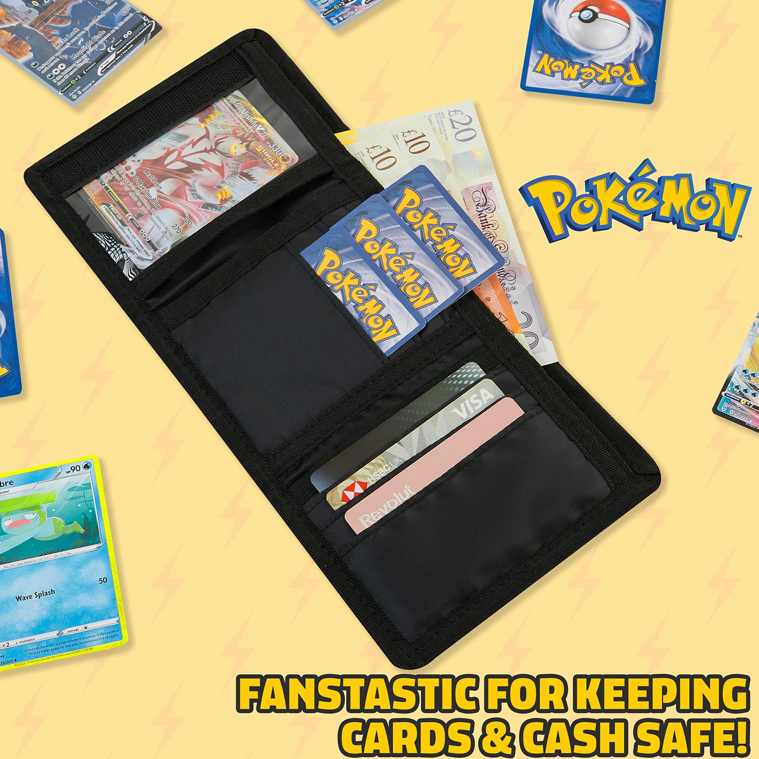 Pokemon Portfel dla dzieci, nastolatków, anime, potrójnie składany, płócienny portfel z kieszonką na dowód osobisty, portmonetką i brelokiem, Pikachu, zestaw upominkowy do podróży, aktywności na