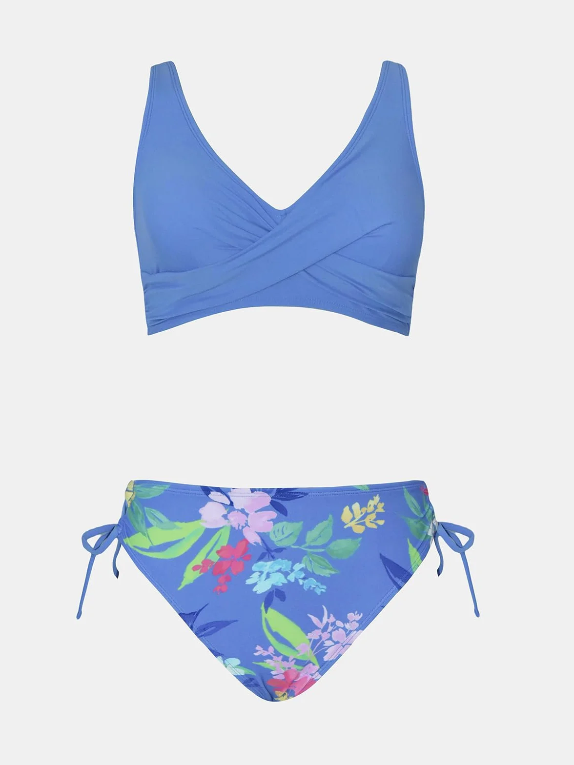 CUPSHE Damski zestaw bikini o wyglądzie owijanej koronki, moda kąpielowa, dekolt w kształcie litery V, wzór kwiatowy, dwuczęściowy kostium kąpielowy