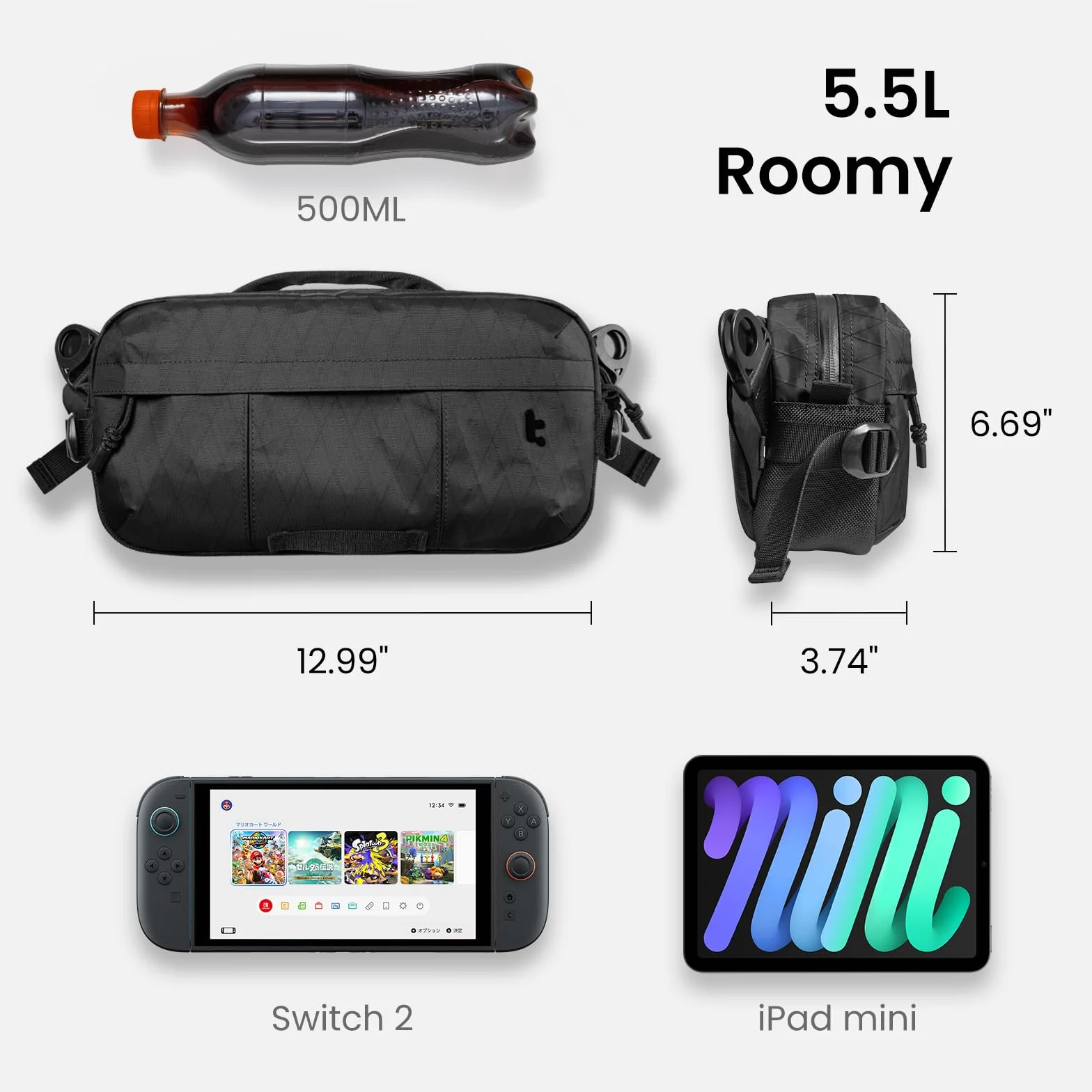 tomtoc X-Pac Sling Bag, 5,5-litrowa torba męska na ramię do podróży, codziennego użytku, torba crossbody na ramię Pasuje do Steam Deck, Switch, DJI Osmo Pocket 3/Action 4, kamery GoPro Hero 12