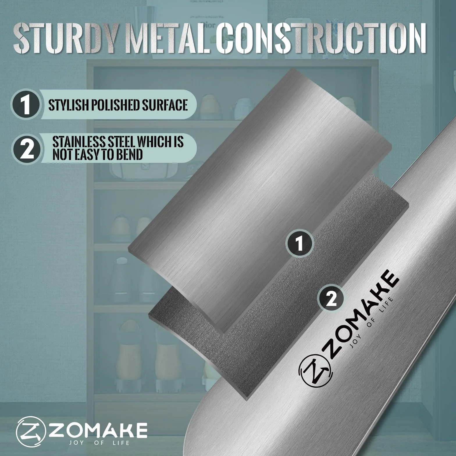 ZOMAKE Łyżka Do Butów Metalowy 2Szt,Długa Łyżka Do Butów Ze Stali Nierdzewnej 30 cm Z Liną - 18.5 cm Stabilna Łyżka Do Butów Mała Z Liną Dla Seniorów Mężczyzn Kobiet
