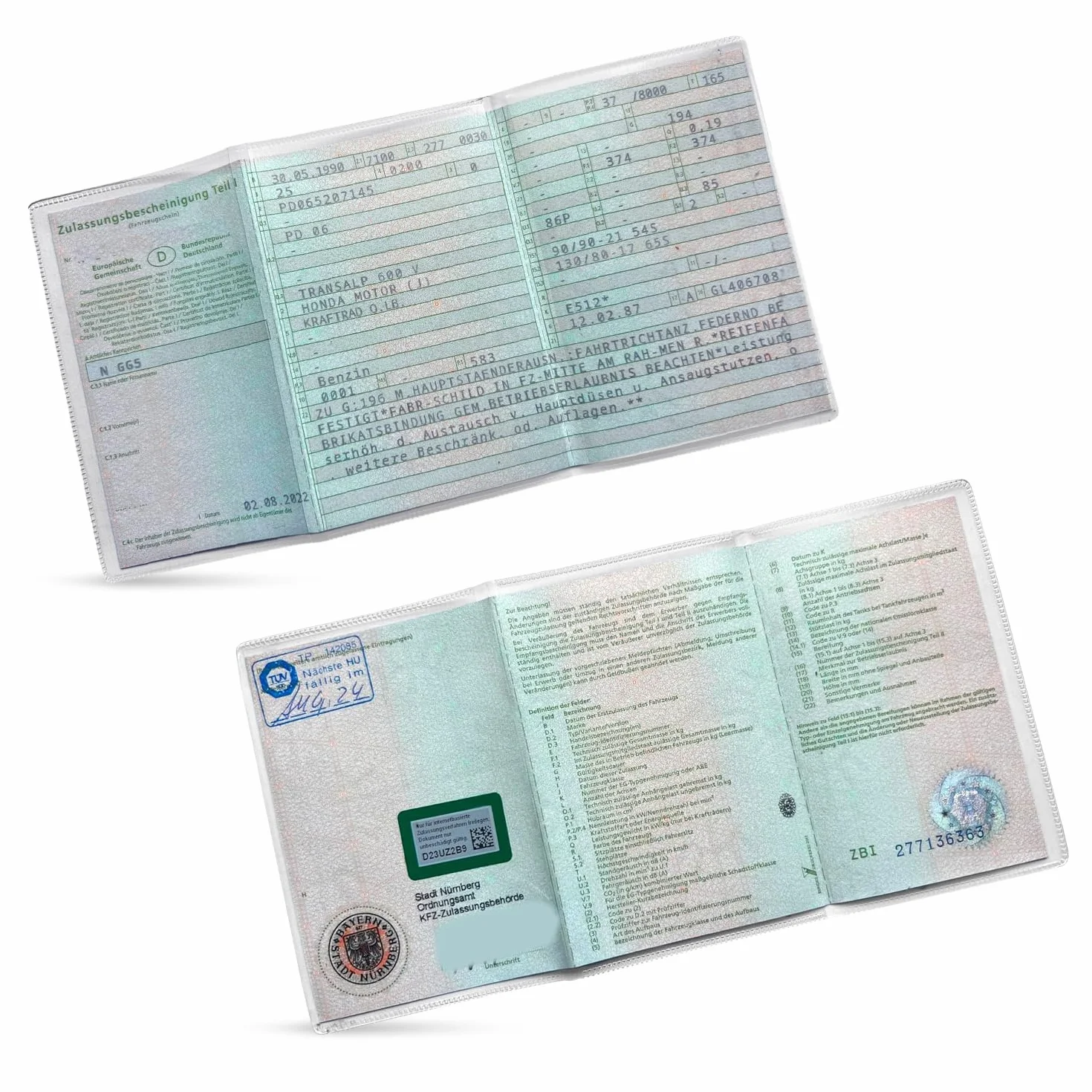 Etui premium na dokumenty rejestracyjne samochodu, przezroczyste, otwierane, przezroczysty, Für deutsche Fahrzeugscheine, Klasyczny