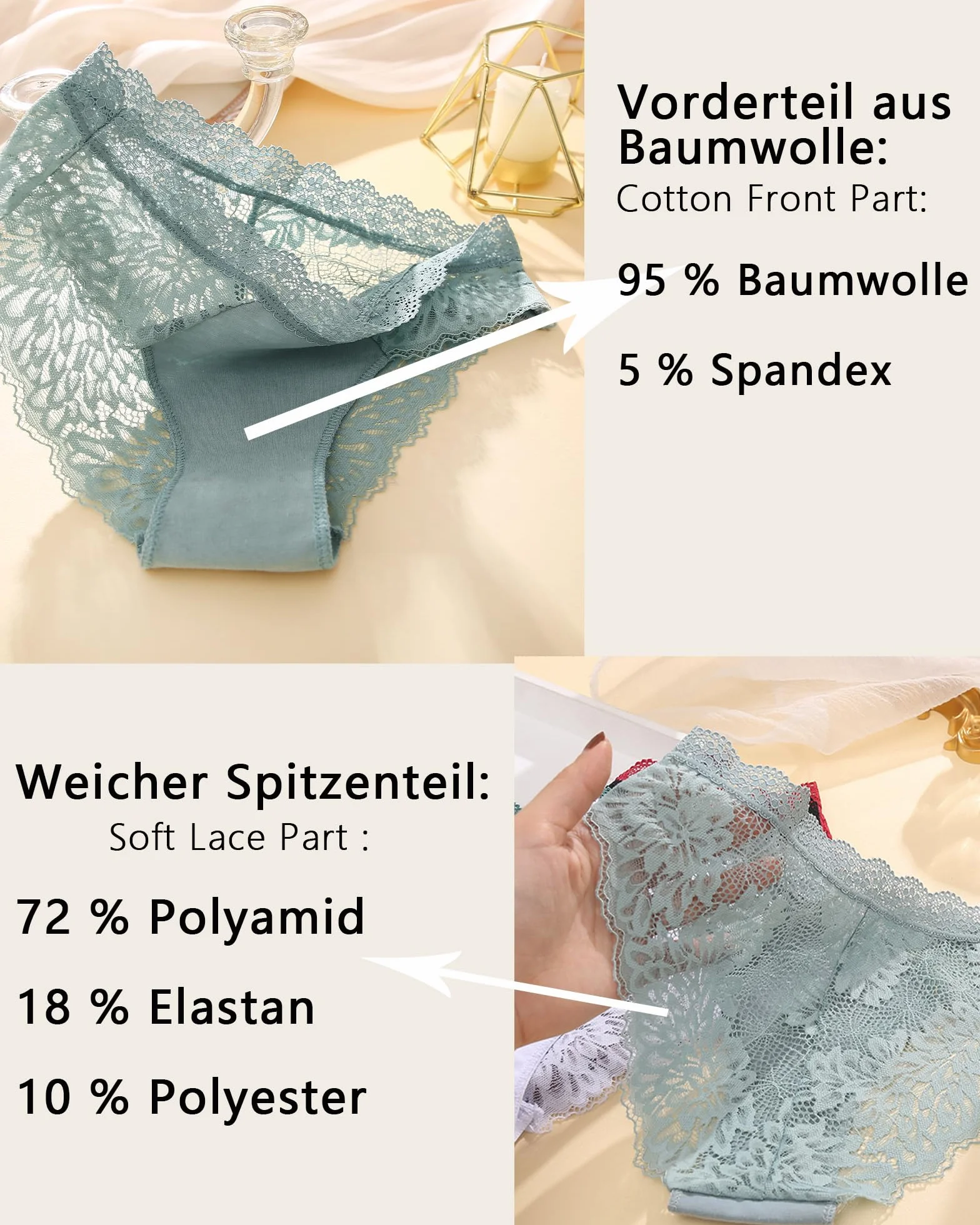 READY TO LOVE Majtki damskie, bawełna, koronkowa bielizna damska, seksowne majtki, oddychające, hipsterskie majtki, bielizna damska, majtki, wielopak, 6 sztuk